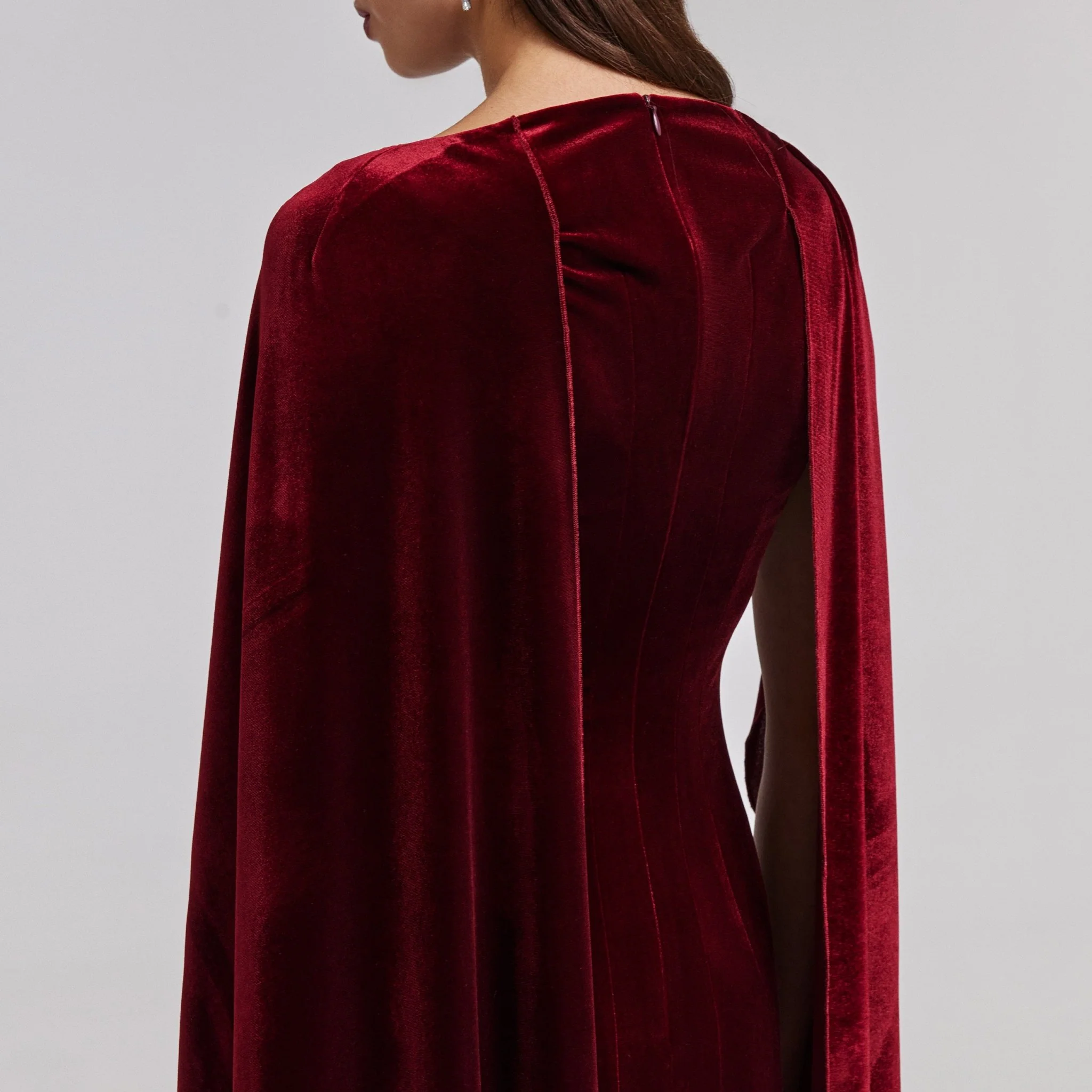 Burgundy Velvet Cape Maxi Dress - Image 4