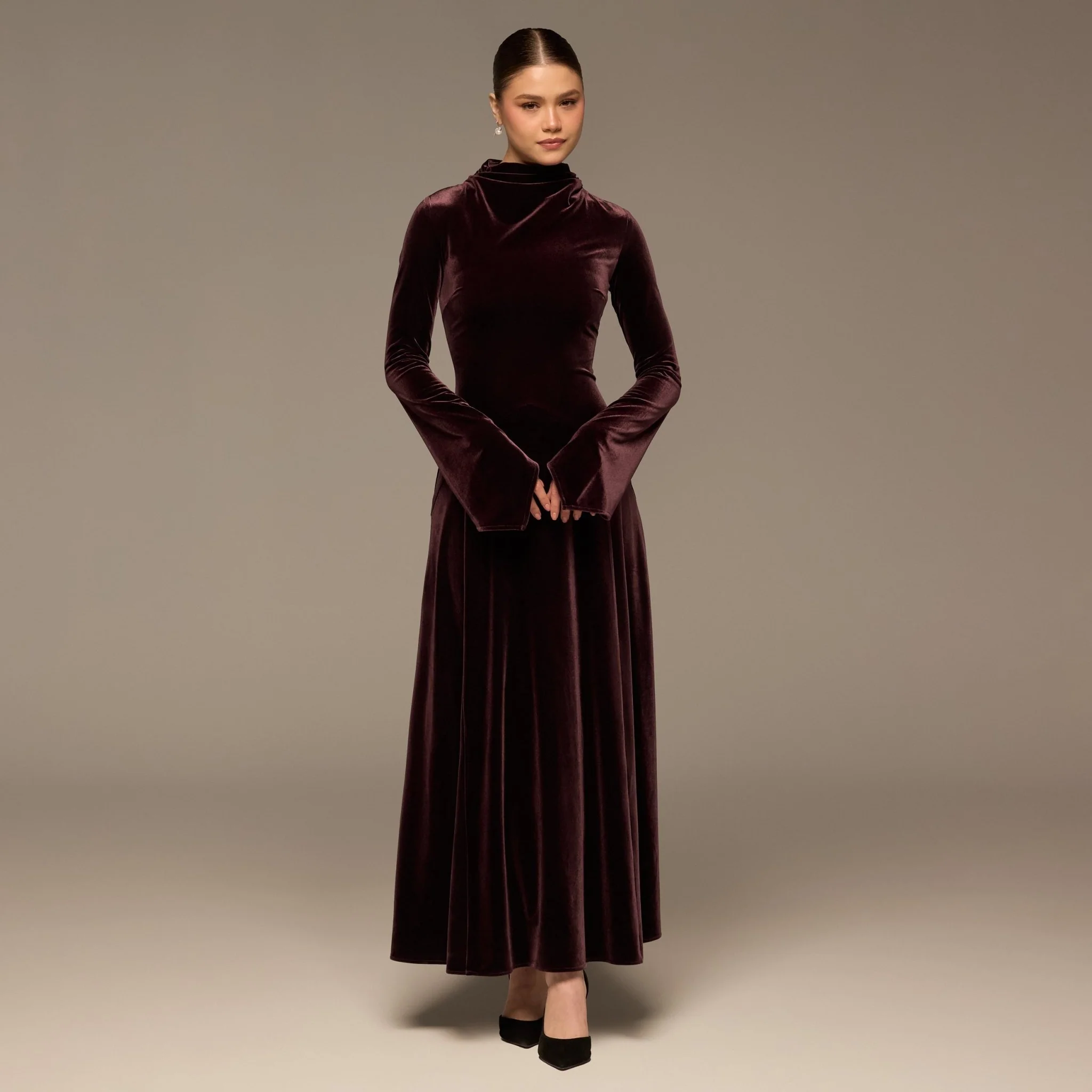 Dark Purple Velvet Cowl Neck Maxi Dress