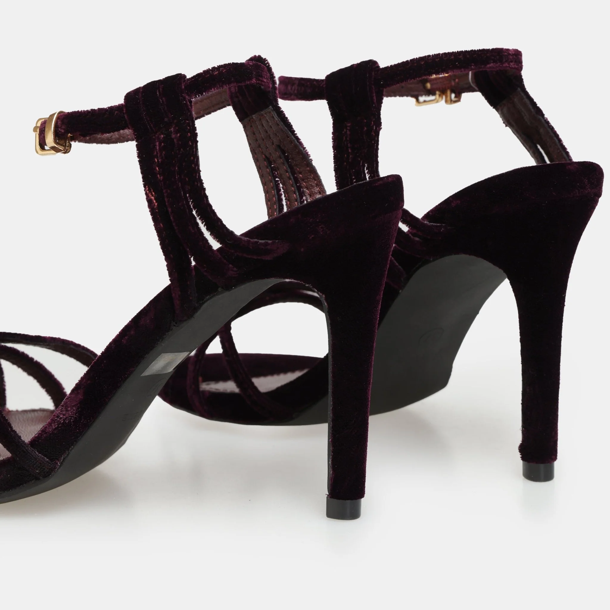 Burgundy Velvet Strappy High Heel Sandals - Image 4