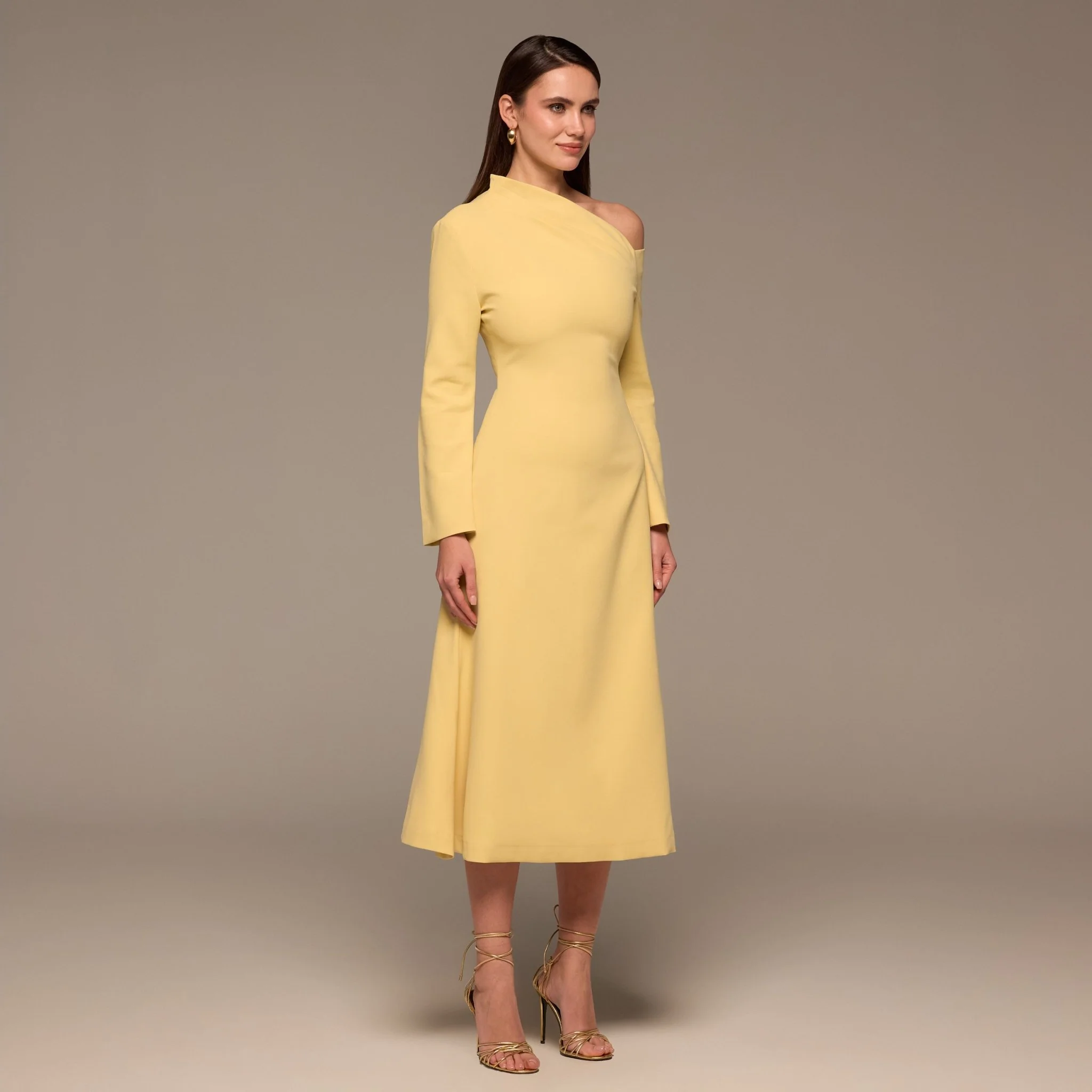 Butter Yellow Bare Shoulder Crepe Midi Dress - Image 2