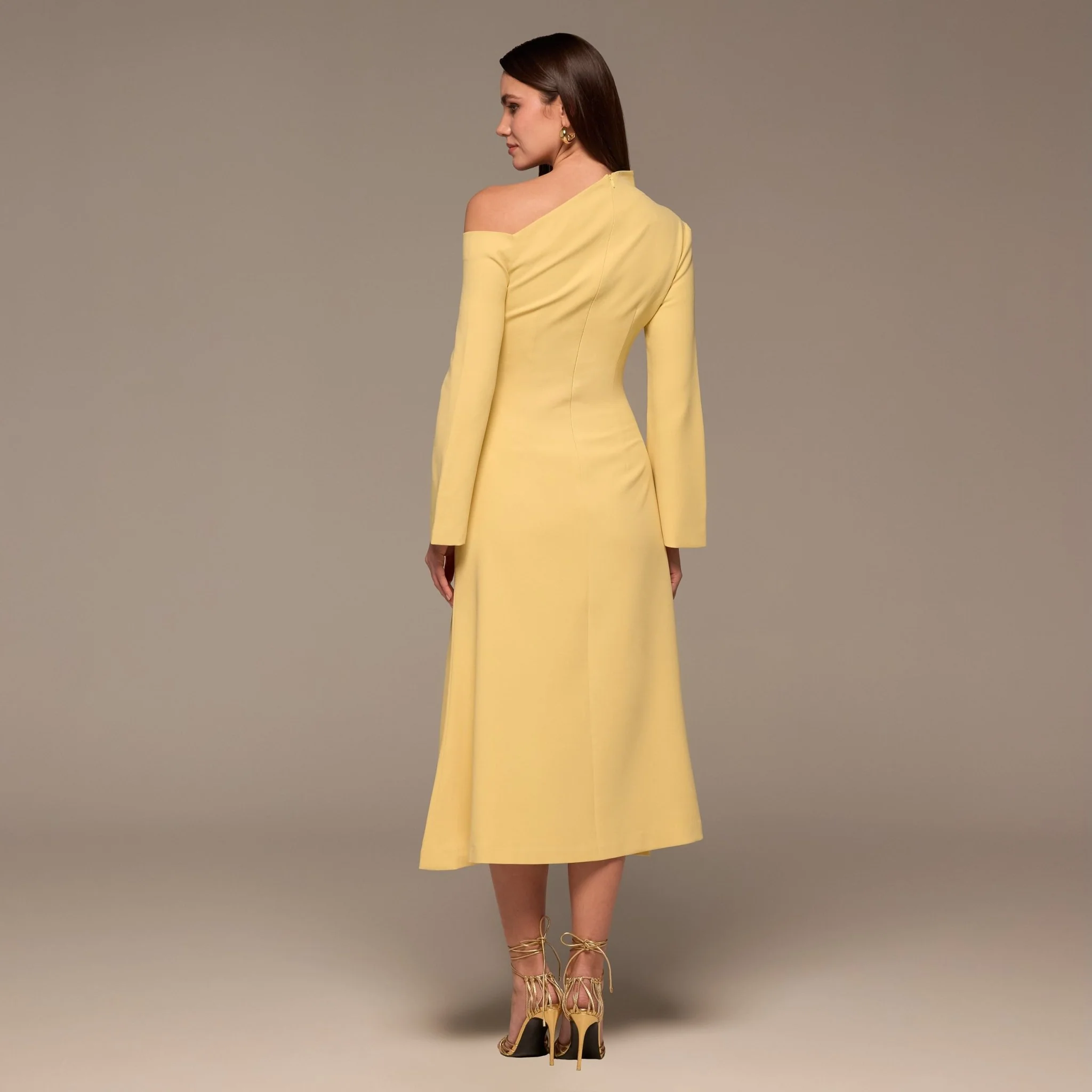 Butter Yellow Bare Shoulder Crepe Midi Dress - Image 4