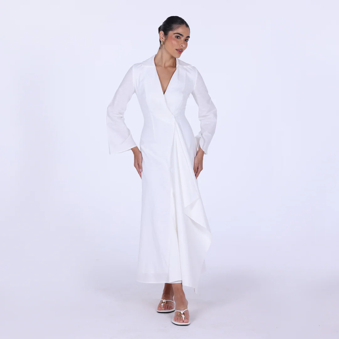Buttoned Wrap Linen Shirt Dress - Image 10