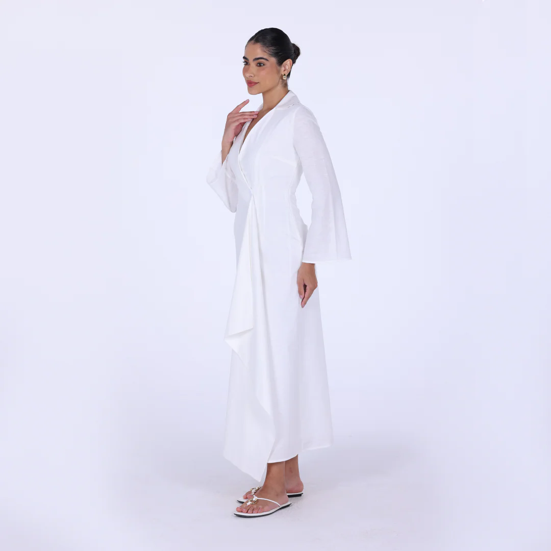 Buttoned Wrap Linen Shirt Dress - Image 11