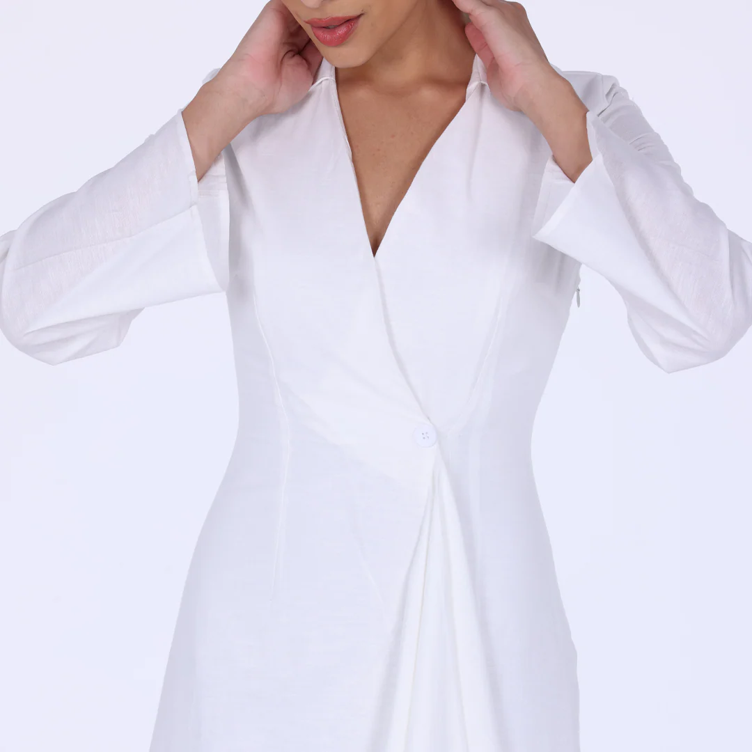 Buttoned Wrap Linen Shirt Dress - Image 12