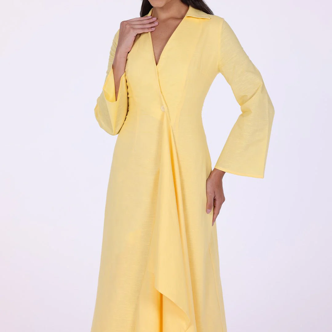 Buttoned Wrap Linen Shirt Dress - Image 4