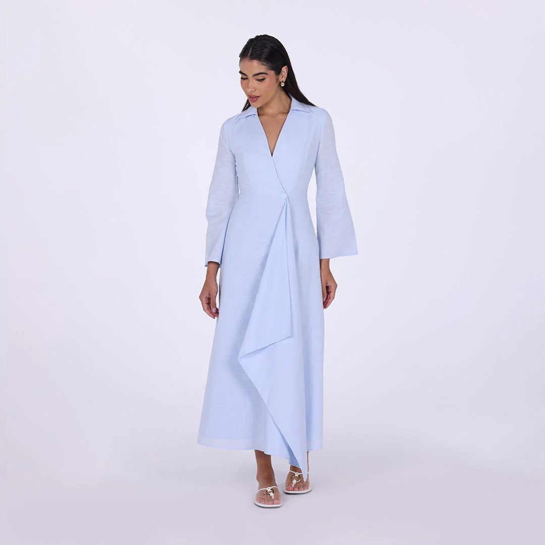 Buttoned Wrap Linen Shirt Dress - Image 6