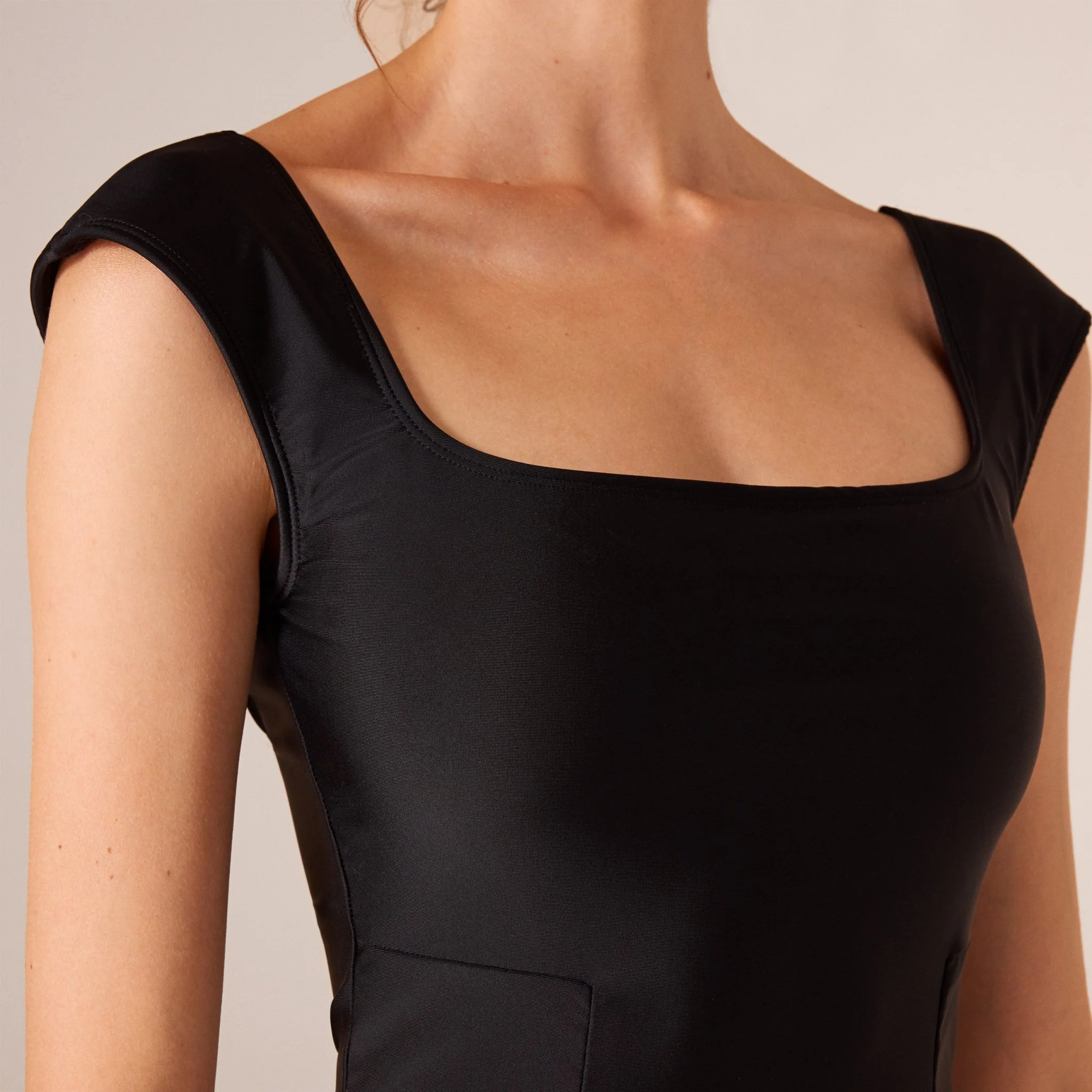 Black Cap Sleeves Swim Dress - Image 5