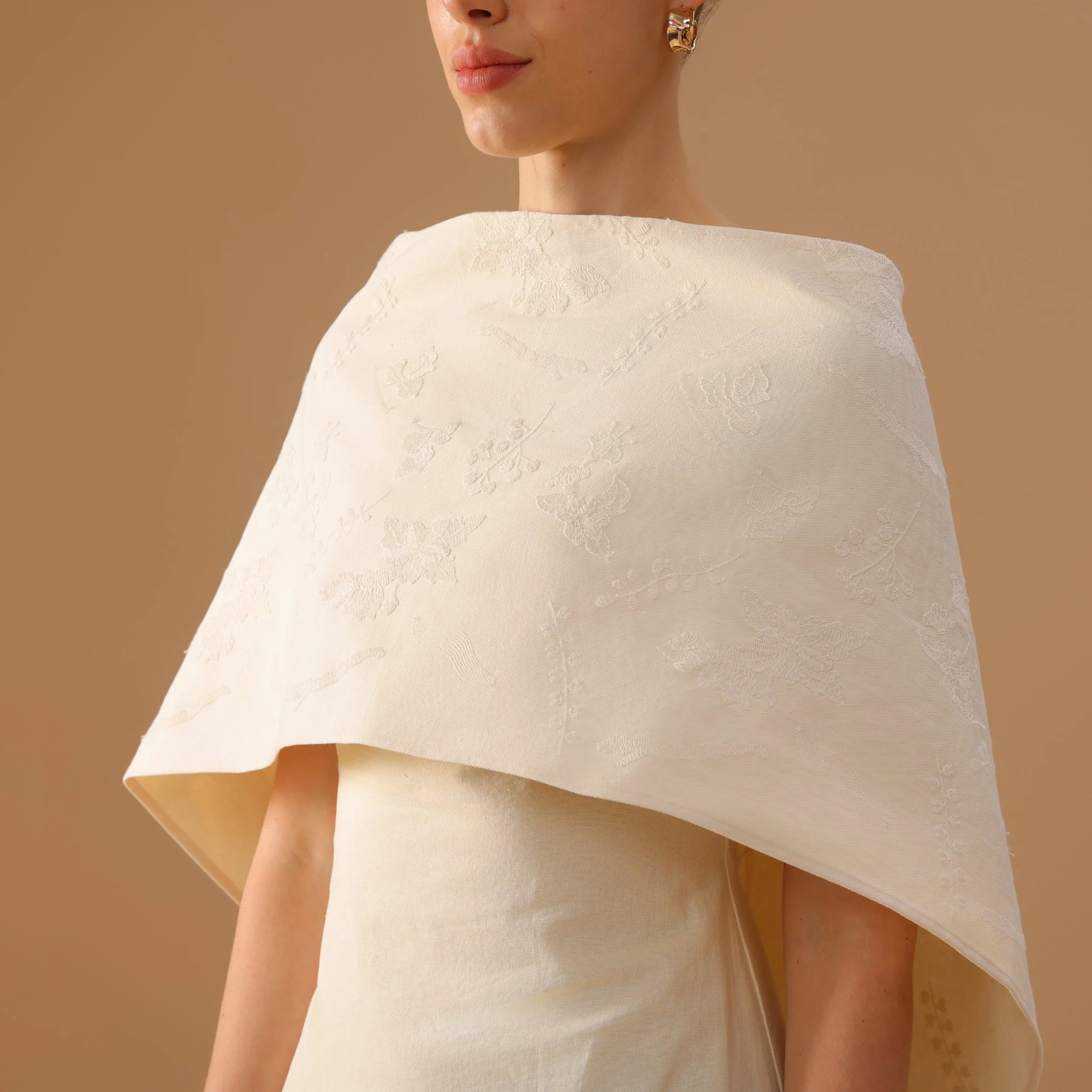 Beige Cape Aline Cotton Maxi Dress - Image 3