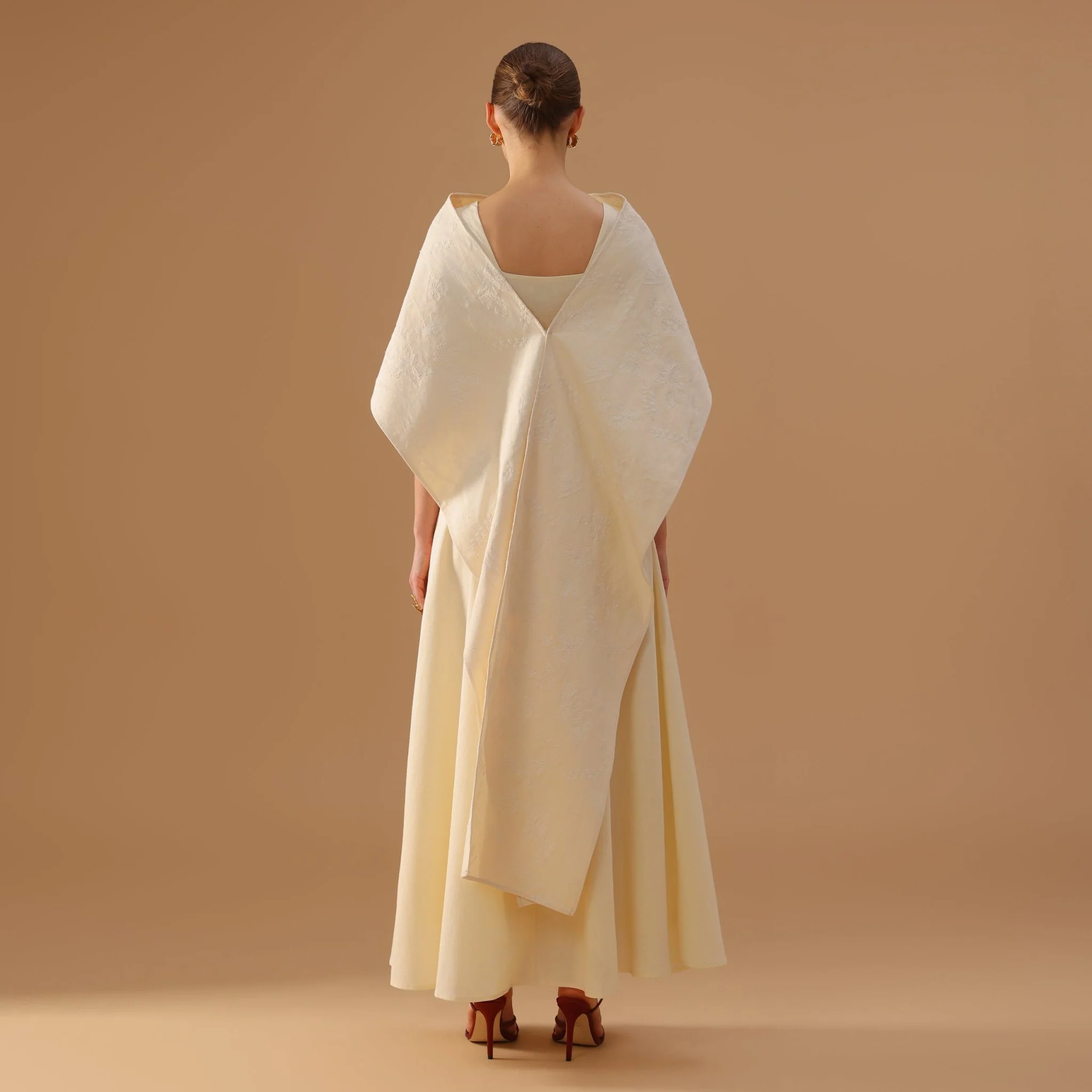 Beige Cape Aline Cotton Maxi Dress - Image 4