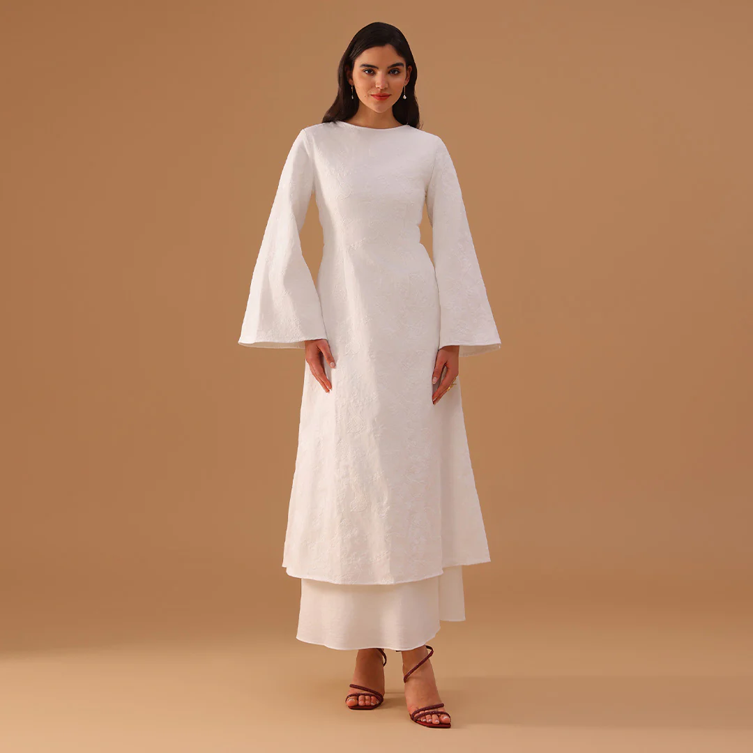 Long Flared Sleeve Printed Cotton Kaftan