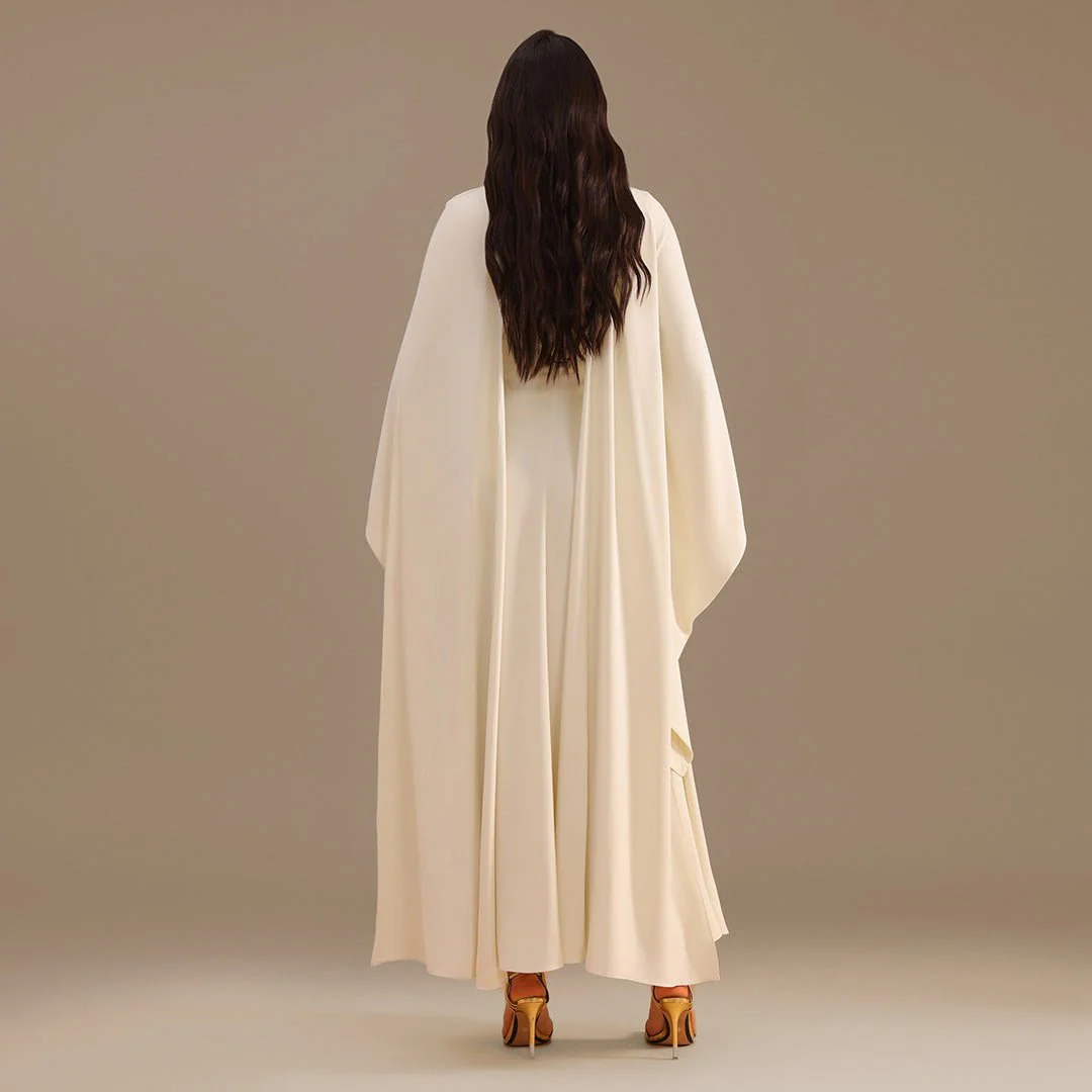 Ivory Crepe Dress with Flared Skirt - Image 4