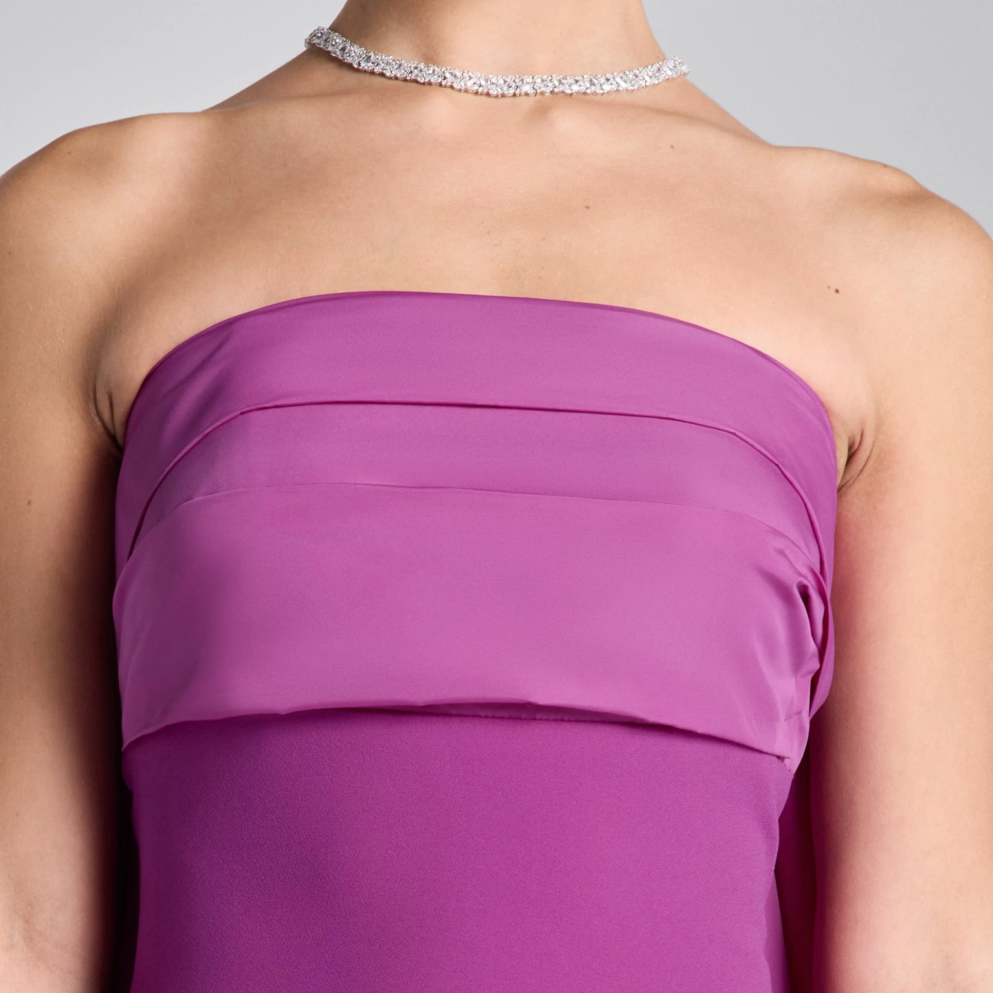 Cerise Crepe and Taffeta Strapless Bow Gown - Image 3
