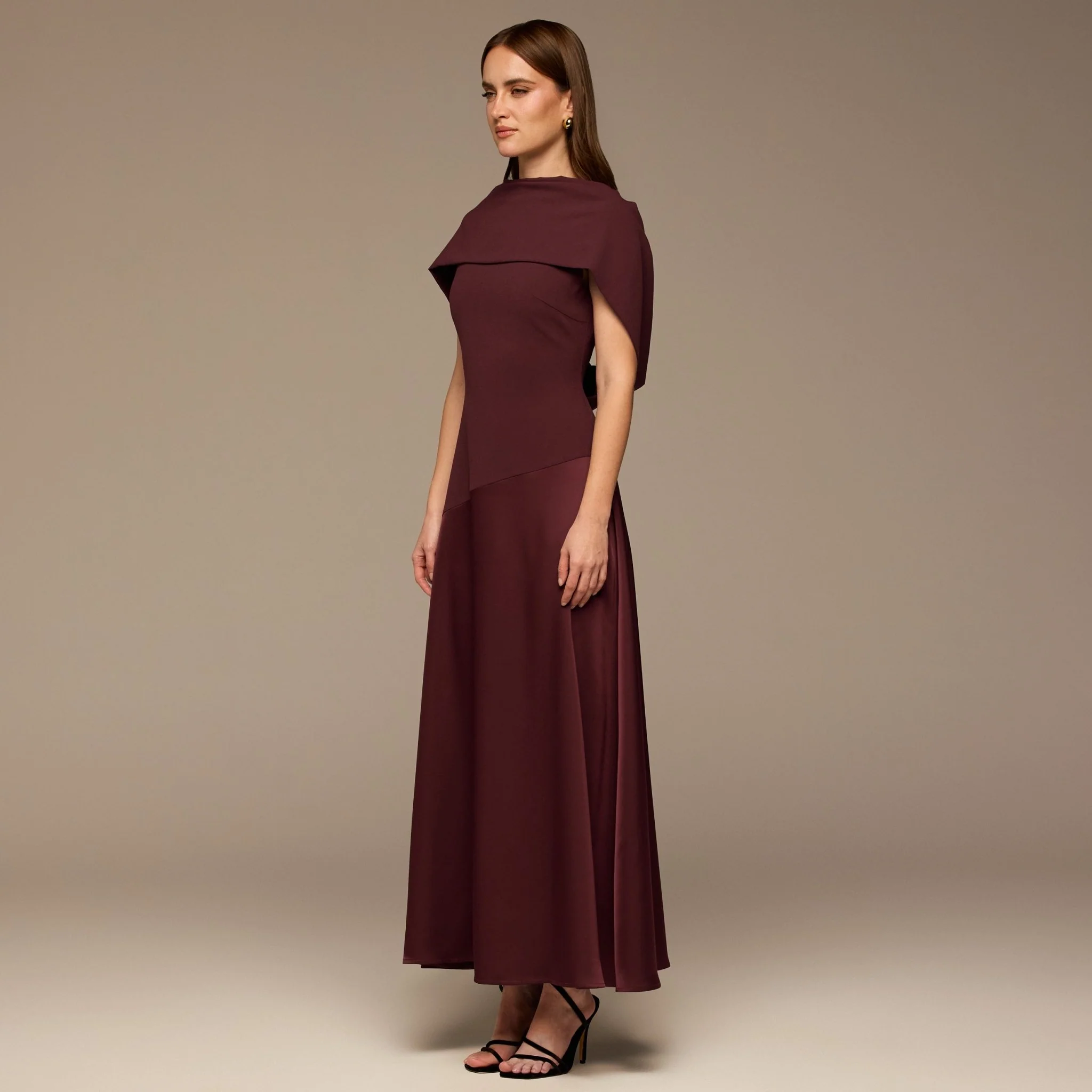 Cherry Red Off-Shoulder Crepe and Satin Maxi Dress - Image 2