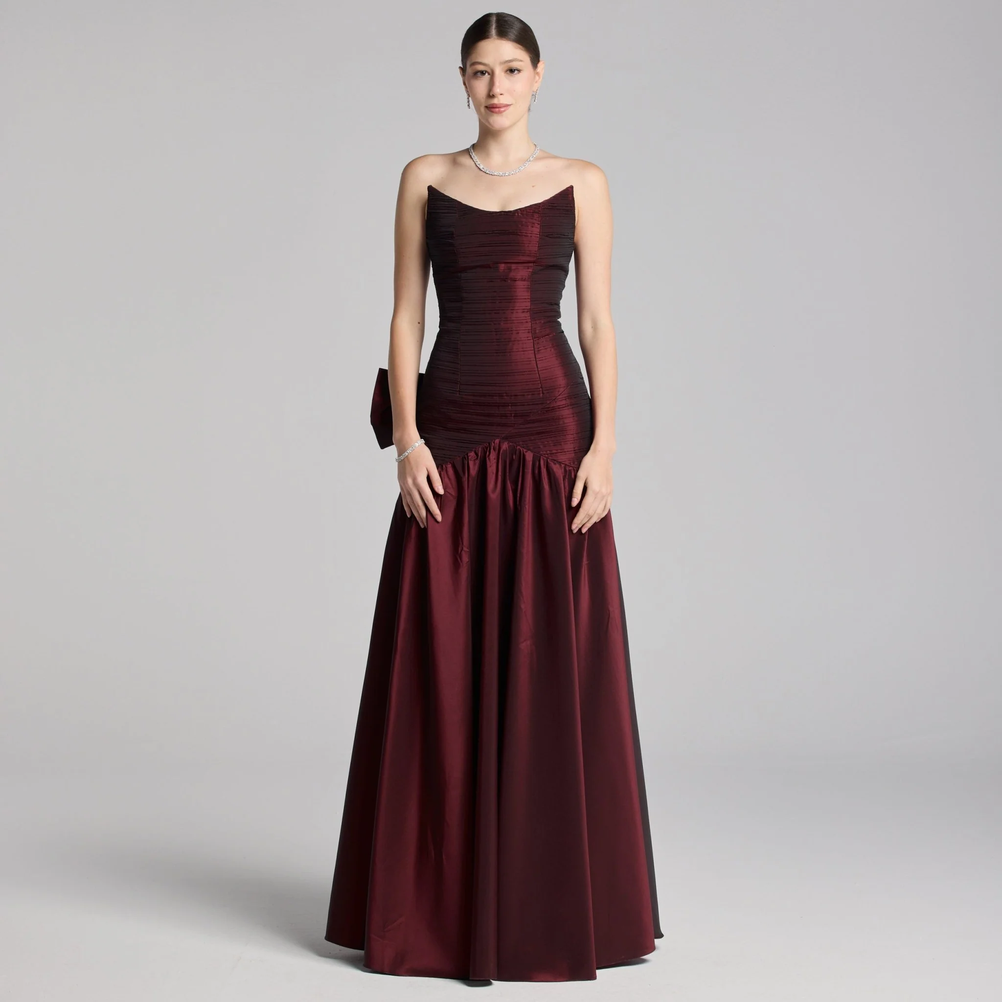 Cherry Red Strapless Ruched Taffeta Gown