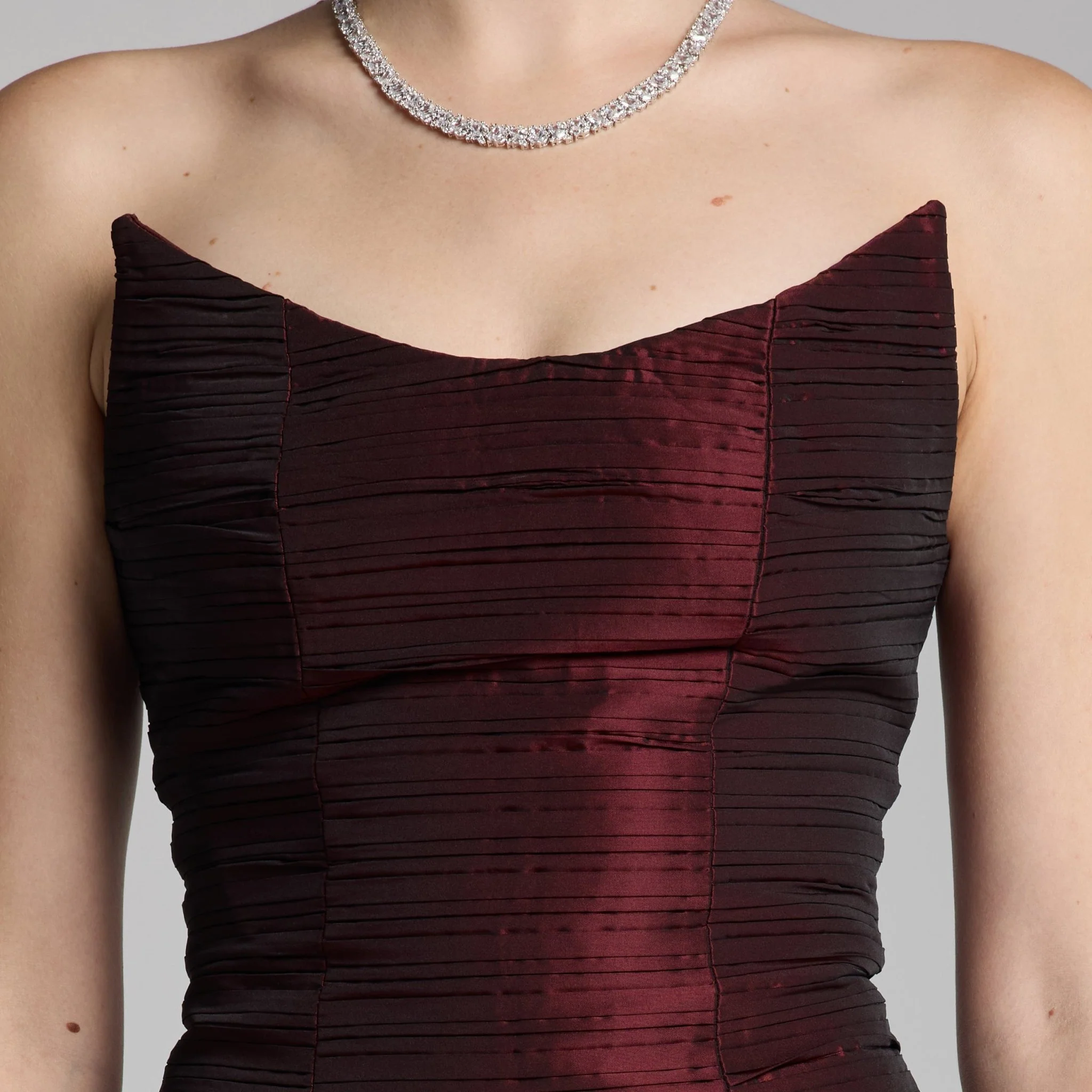 Cherry Red Strapless Ruched Taffeta Gown - Image 3