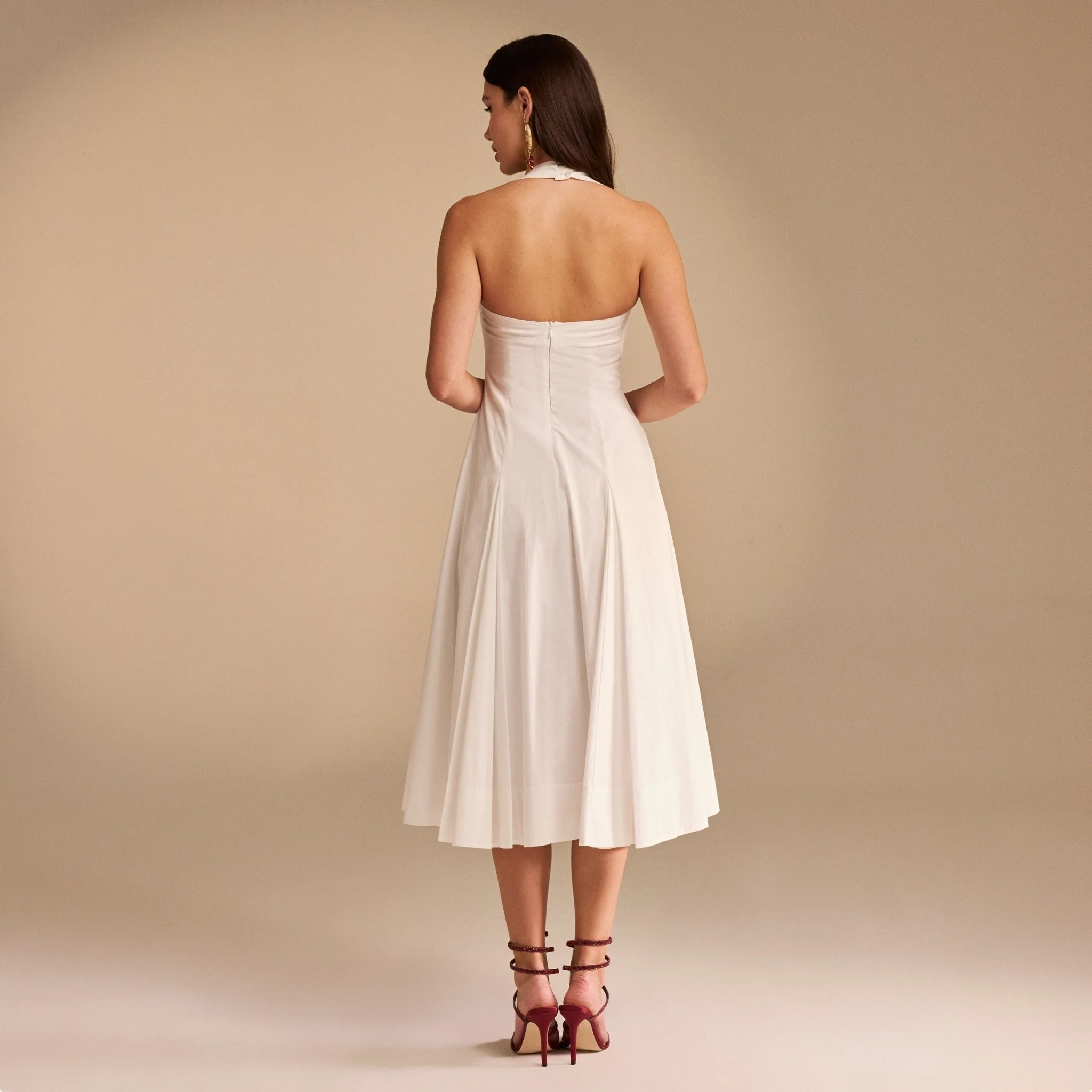 Off White Chest Cut Out Midi Poplin Dress - Image 4