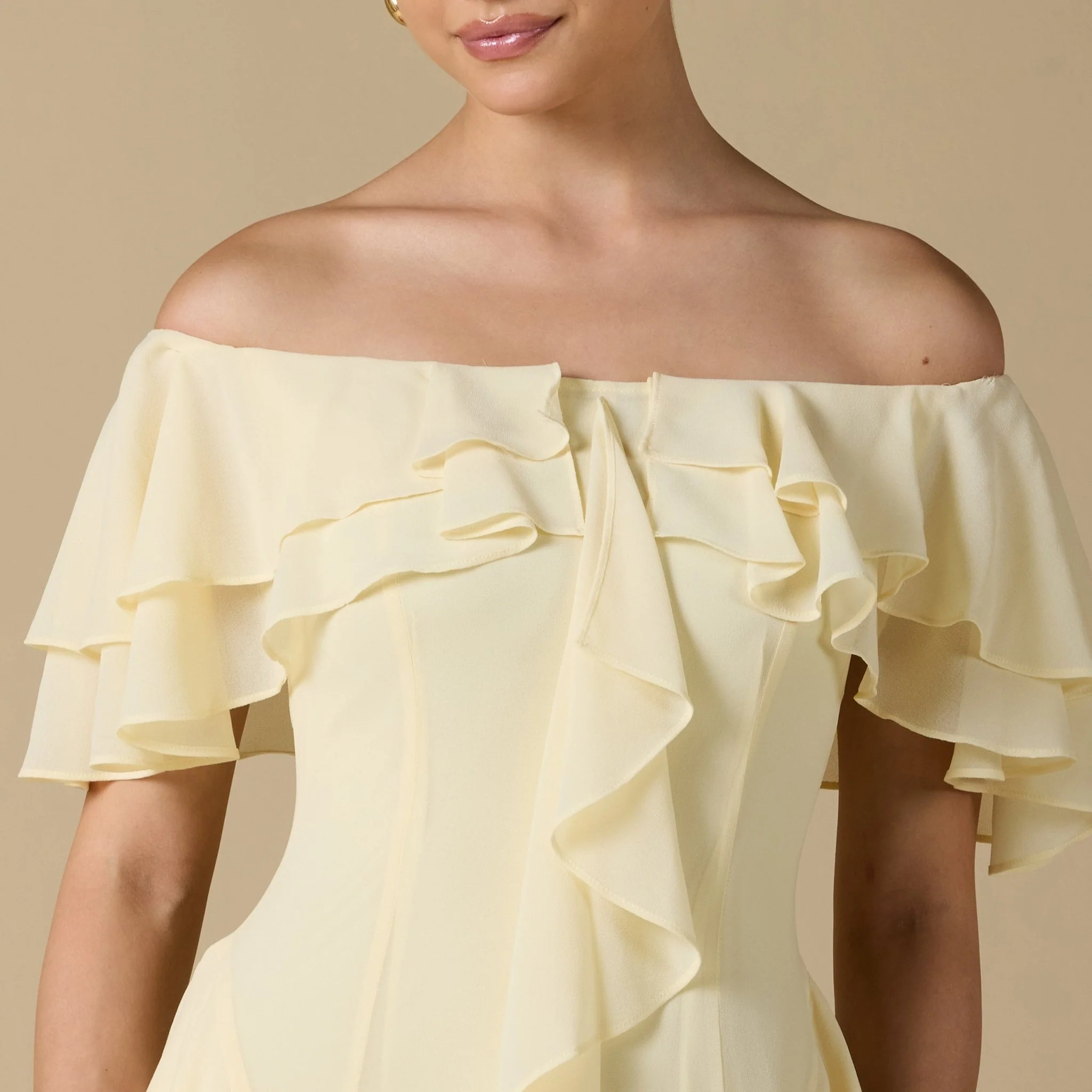 Chiffon Off Shoulder Maxi Dress With Ruffles - Image 3