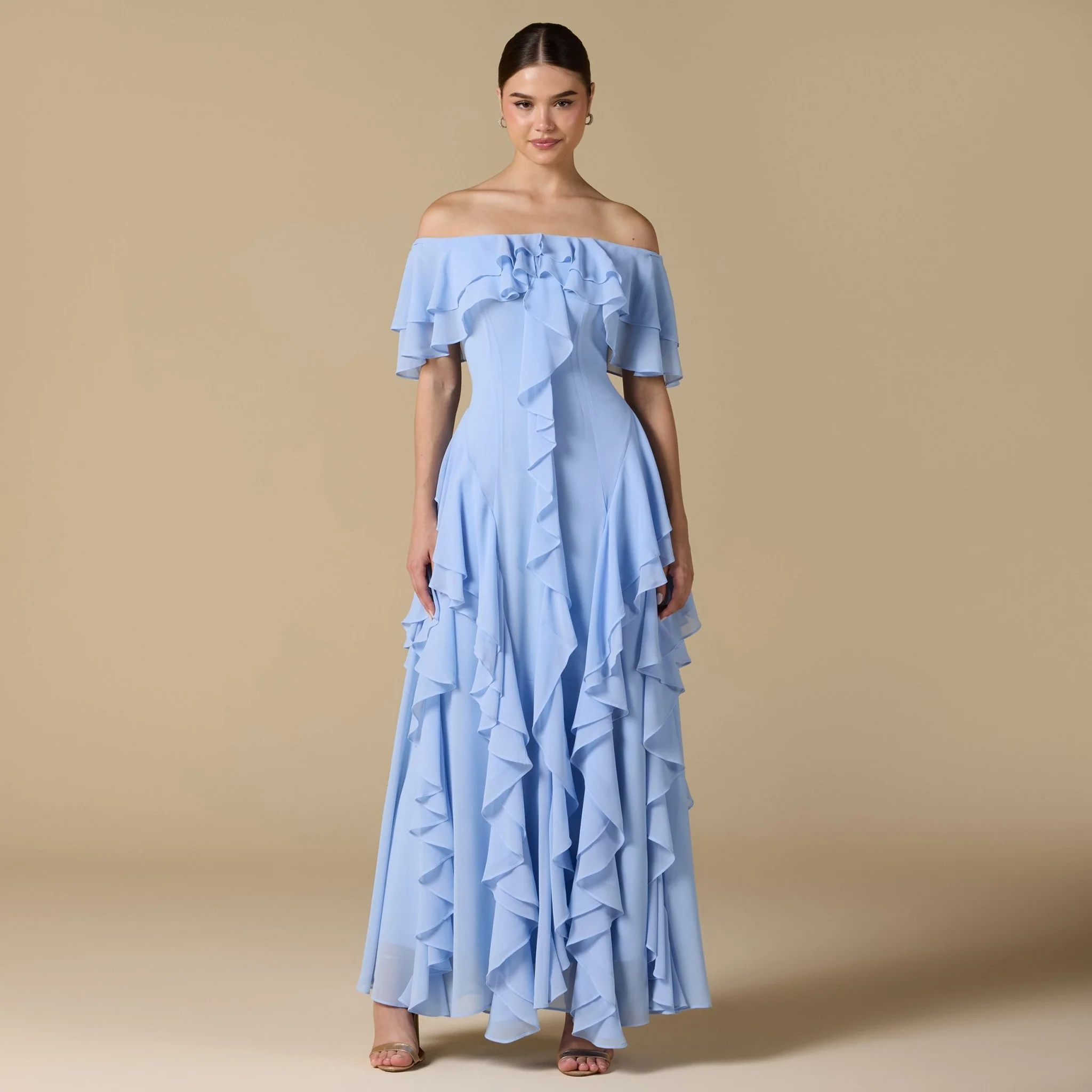 Chiffon Off Shoulder Maxi Dress With Ruffles - Image 5