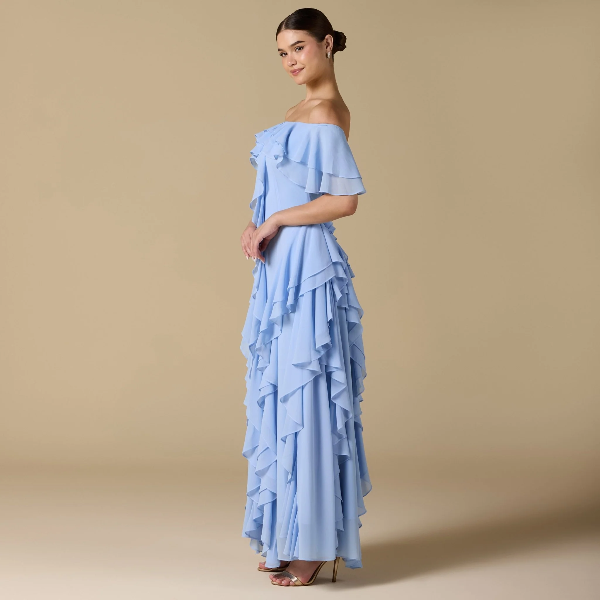 Chiffon Off Shoulder Maxi Dress With Ruffles - Image 6