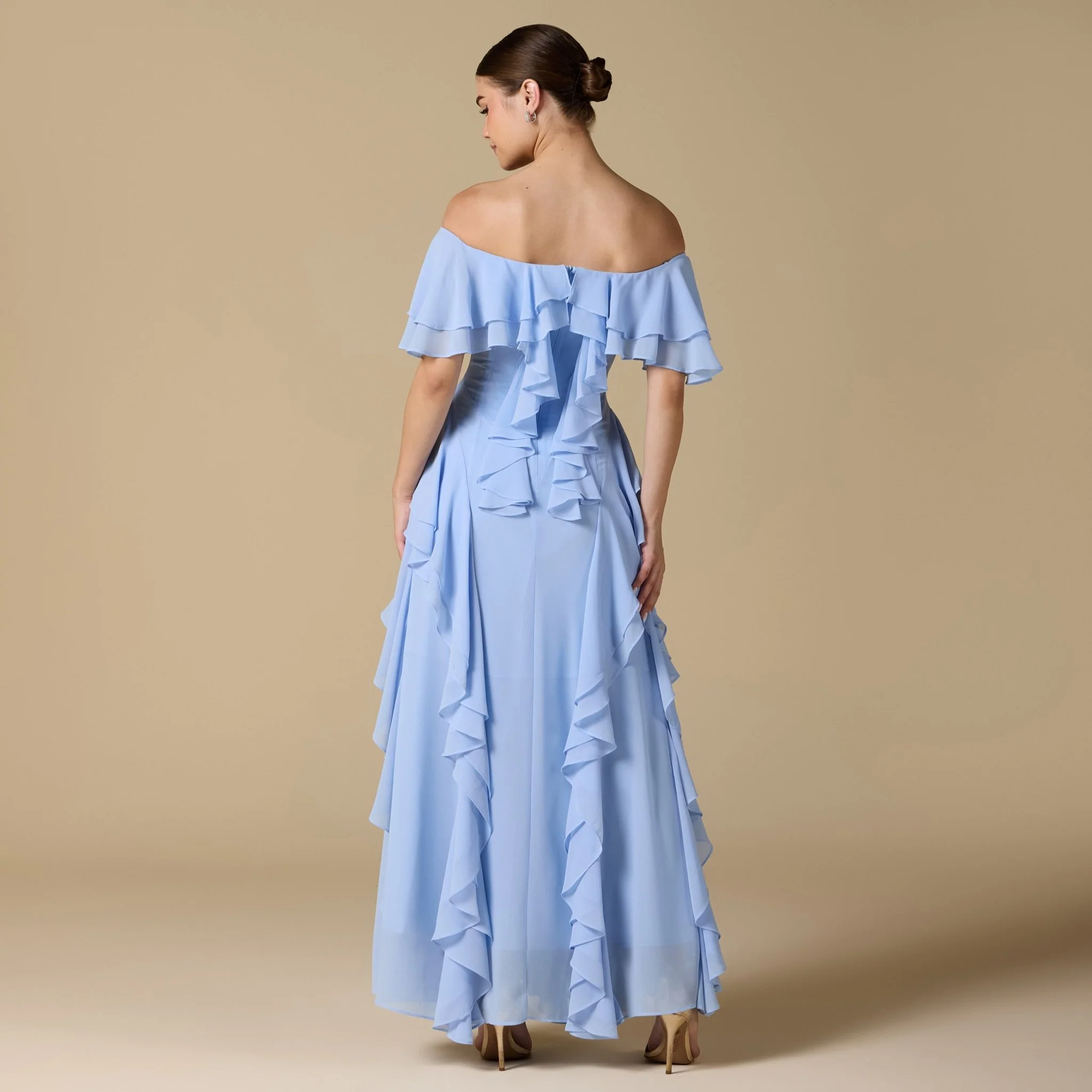 Chiffon Off Shoulder Maxi Dress With Ruffles - Image 8
