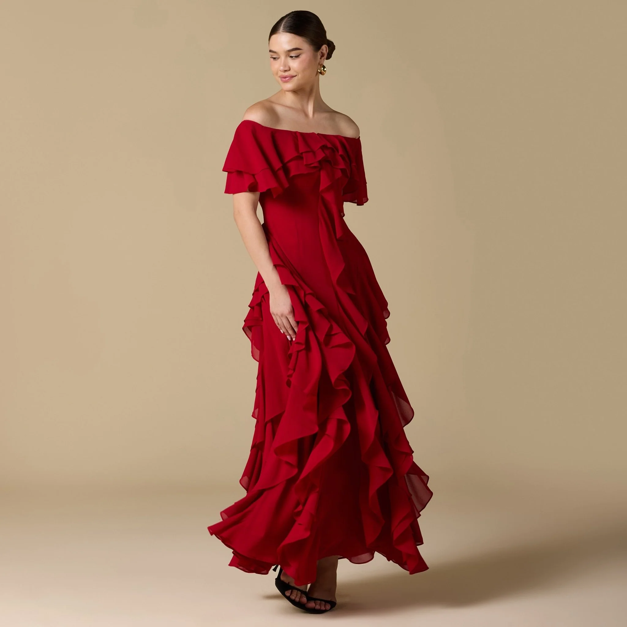 Chiffon Off Shoulder Maxi Dress With Ruffles - Image 9