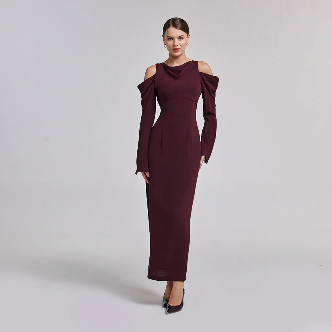 Cold Shoulder Maxi Dress with Sleeves - Image 5