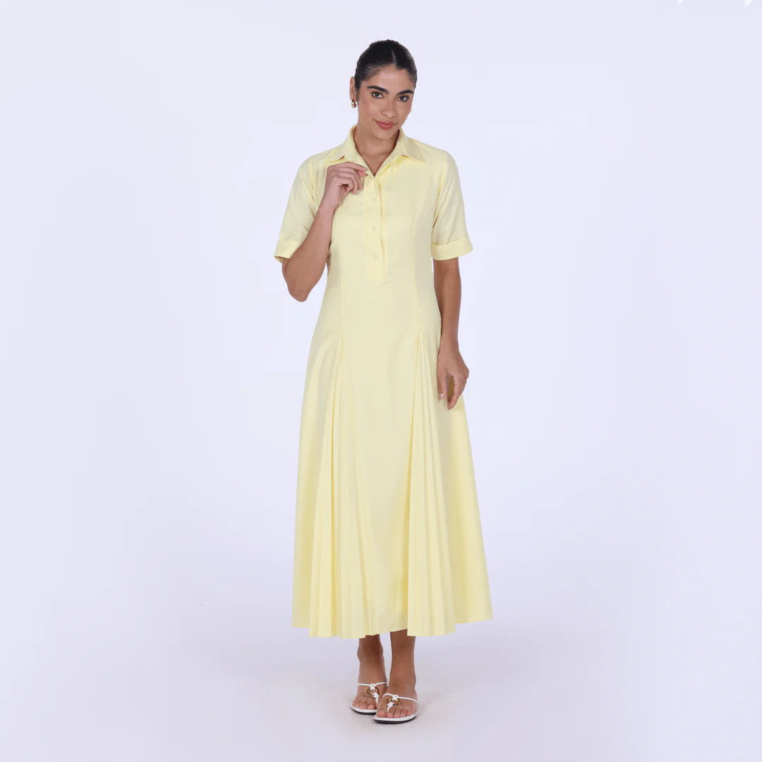 Collared Midi Shirt Dress With Pleats - Image 11