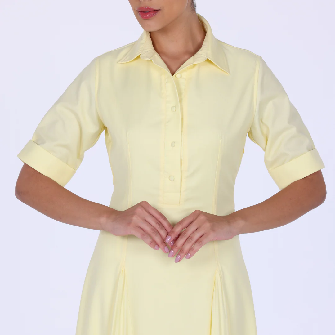 Collared Midi Shirt Dress With Pleats - Image 12
