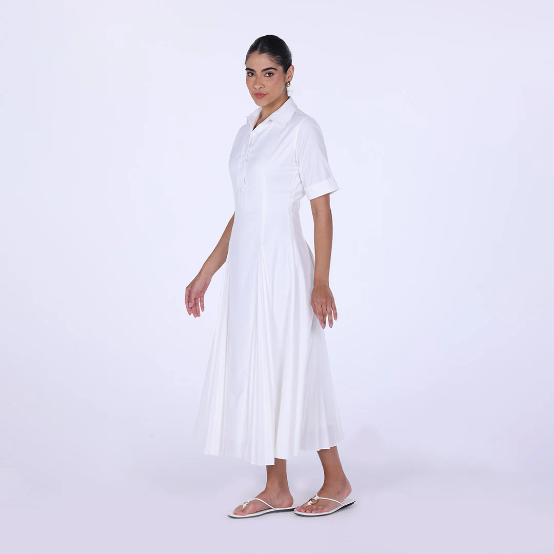Collared Midi Shirt Dress With Pleats - Image 2
