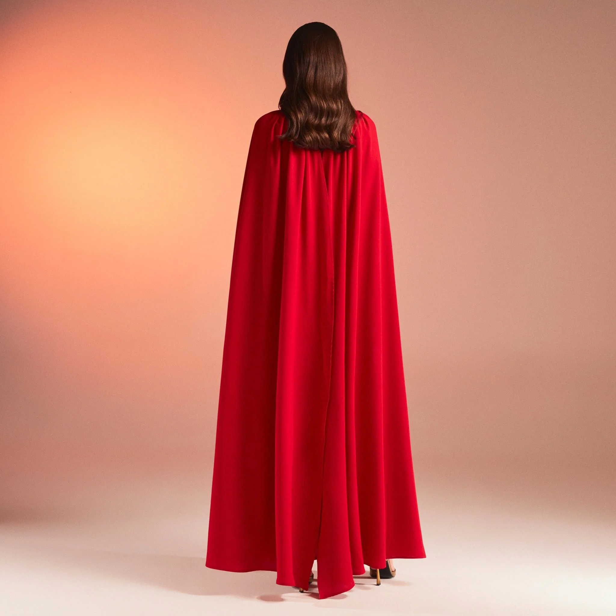 Red Bodycon Crepe Dress With Cape Effect - Image 5
