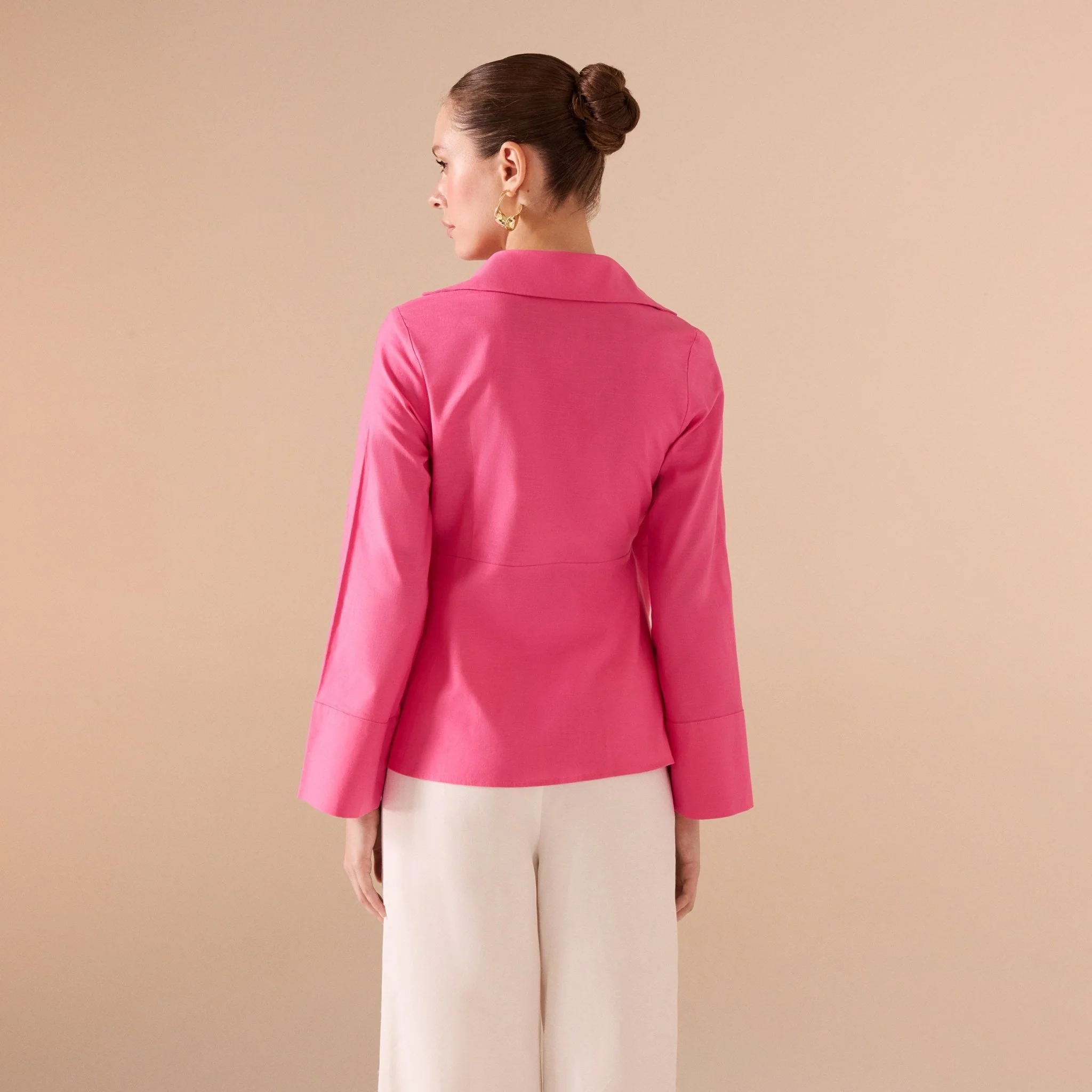 Pink Cotton Blended Shirt With Straps Details - Image 3