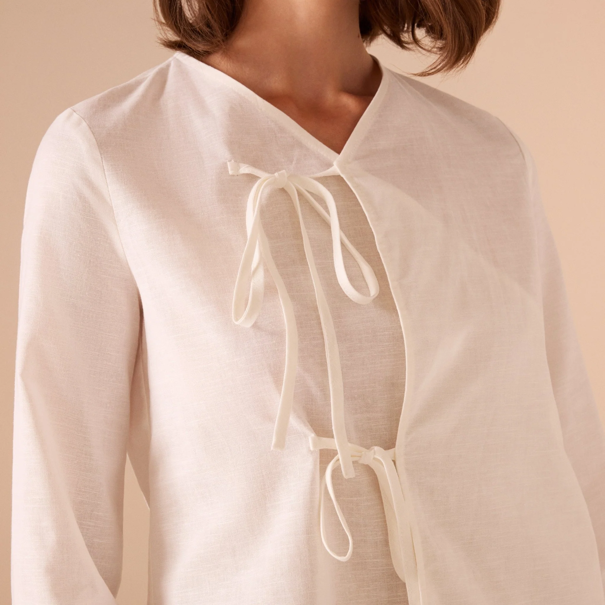 Linen Cotton Blended Shirt With Tie Straps - Image 3