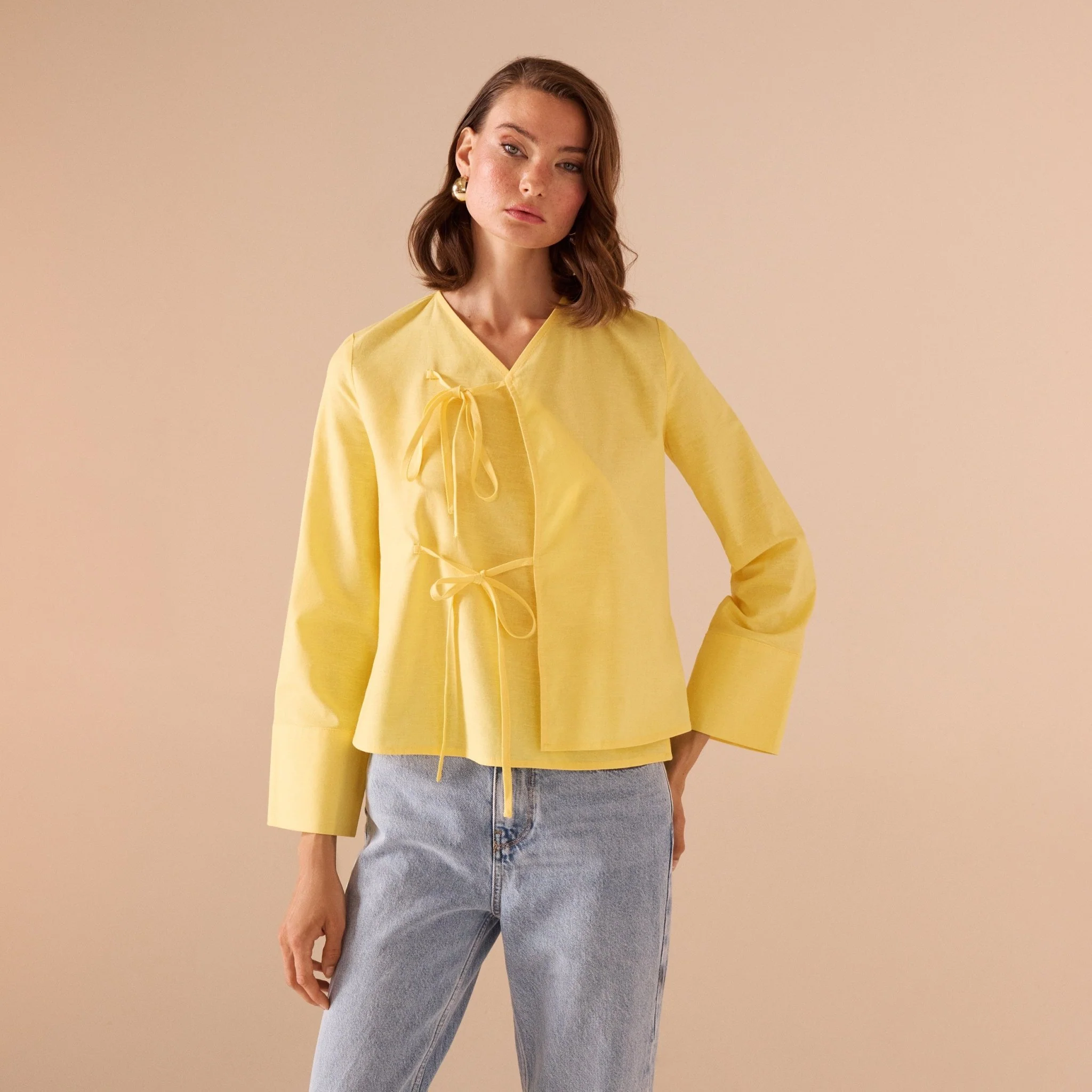 Linen Cotton Blended Shirt With Tie Straps - Image 4