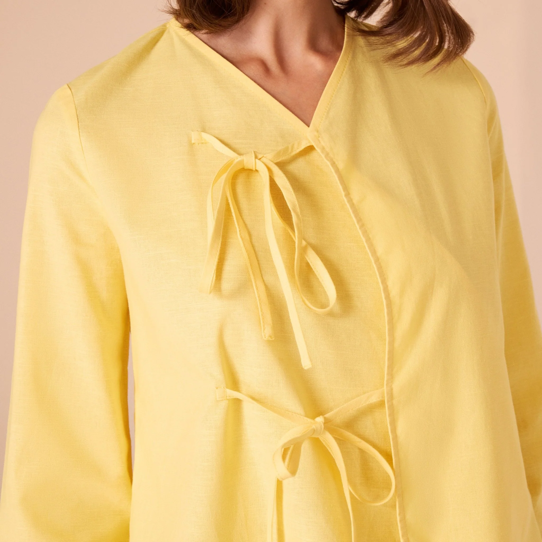 Linen Cotton Blended Shirt With Tie Straps - Image 6