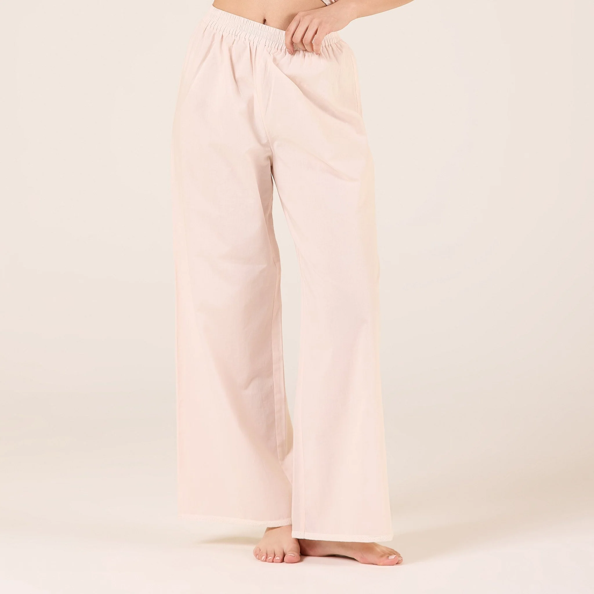 Pink Cotton Crochet Lace Trim Pants