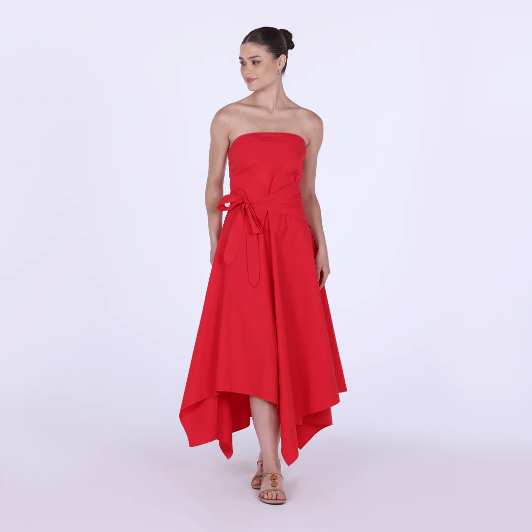 Cotton Poplin One-Shoulder Wrapped Midi Dress