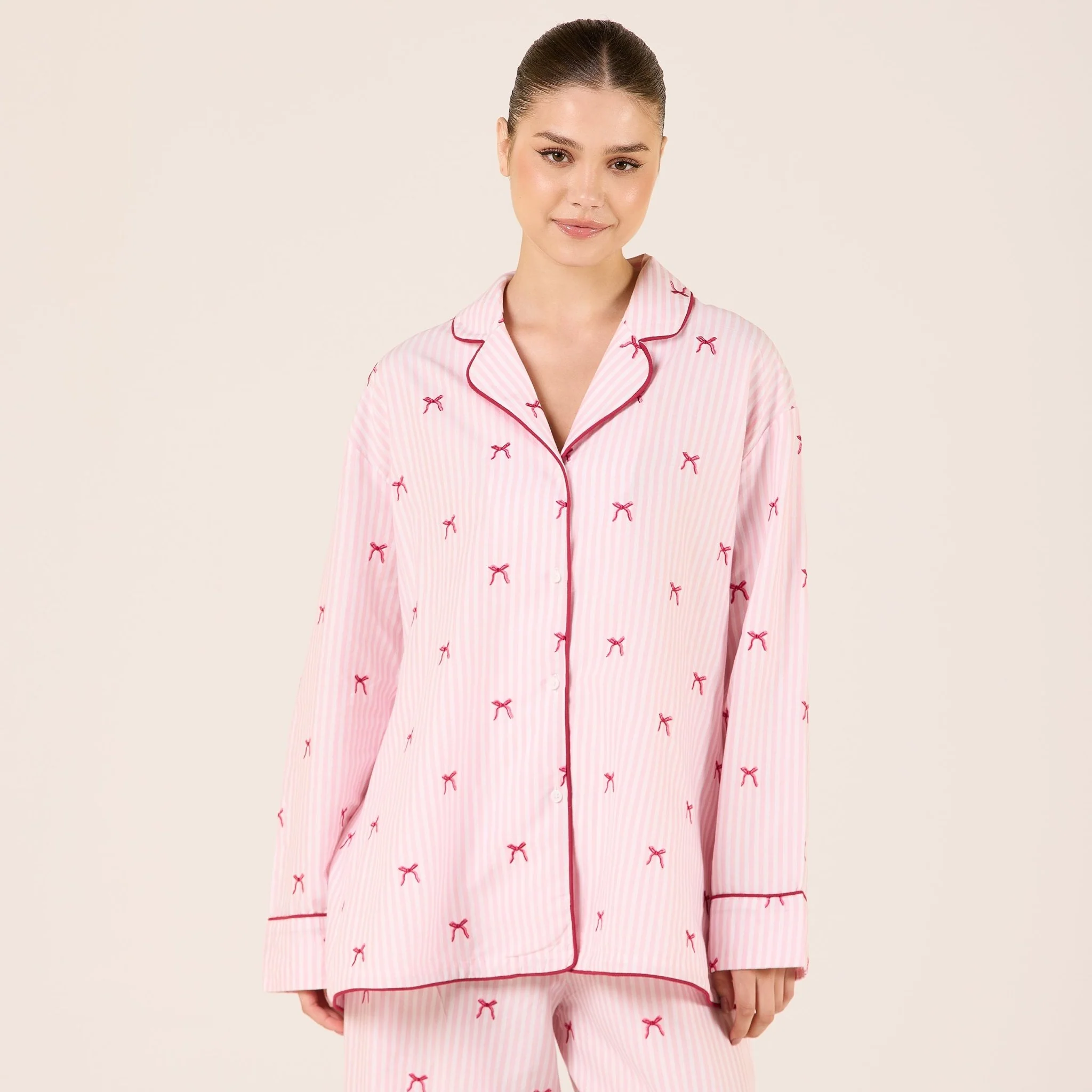Pink Cotton Poplin Shirt in Bow