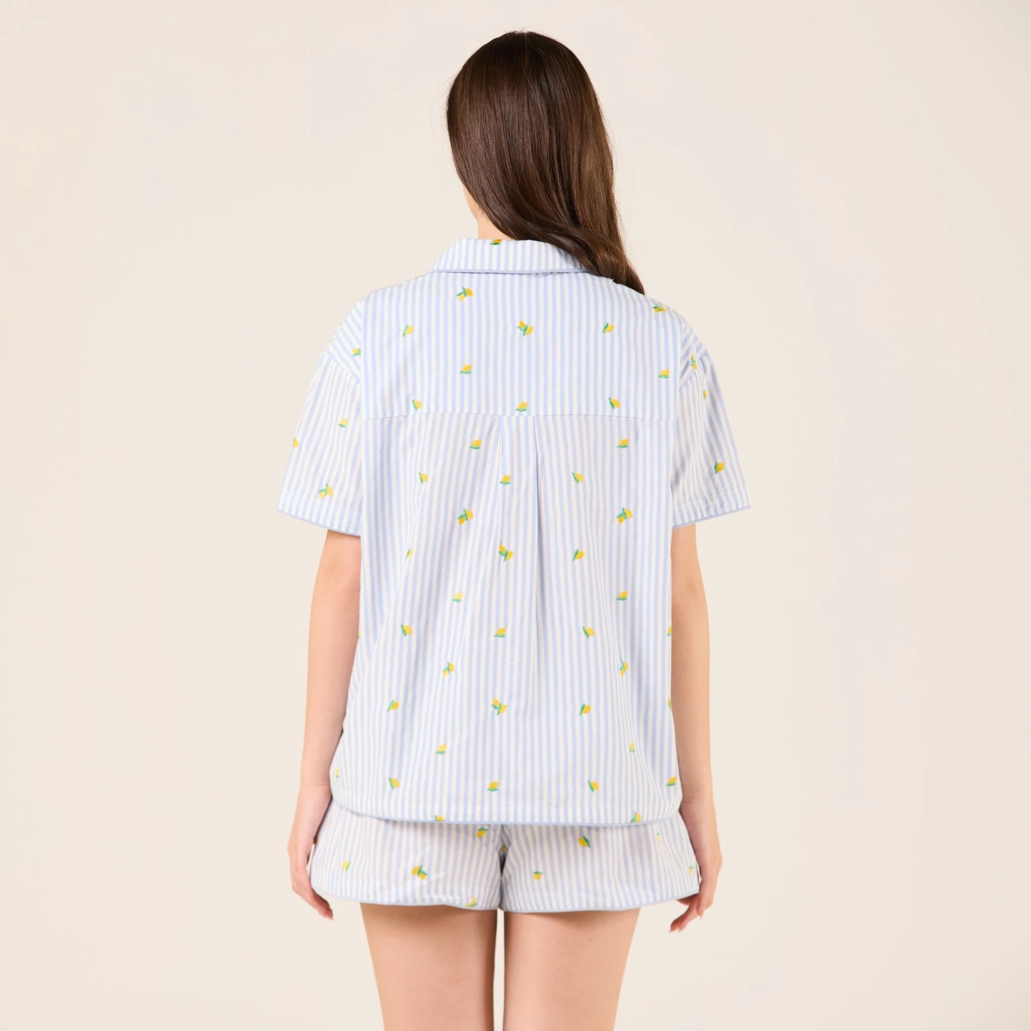 Blue Cotton Poplin Stripe Shirt in Lemon - Image 4
