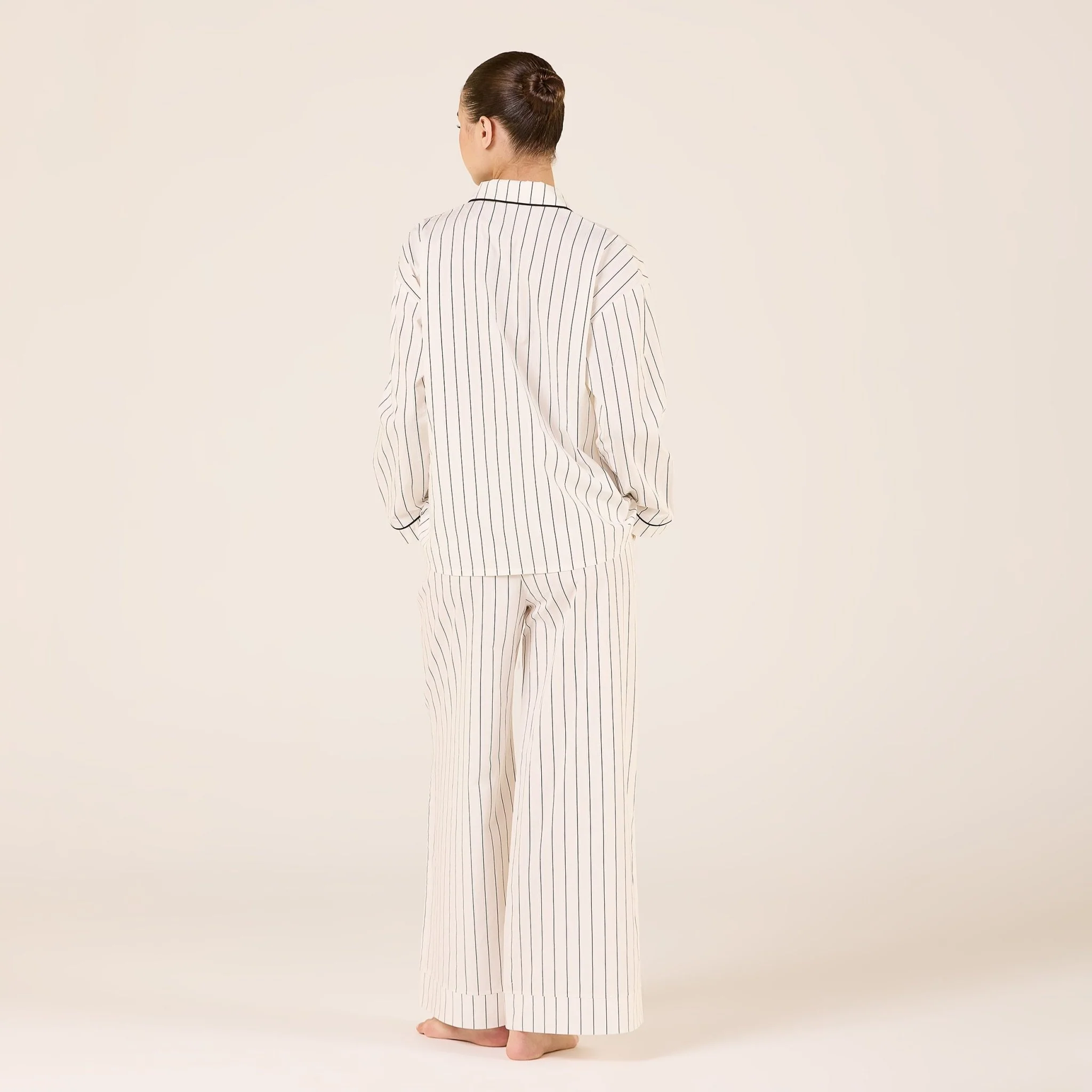 White Cotton Stripe Elastic Waist Pants - Image 4