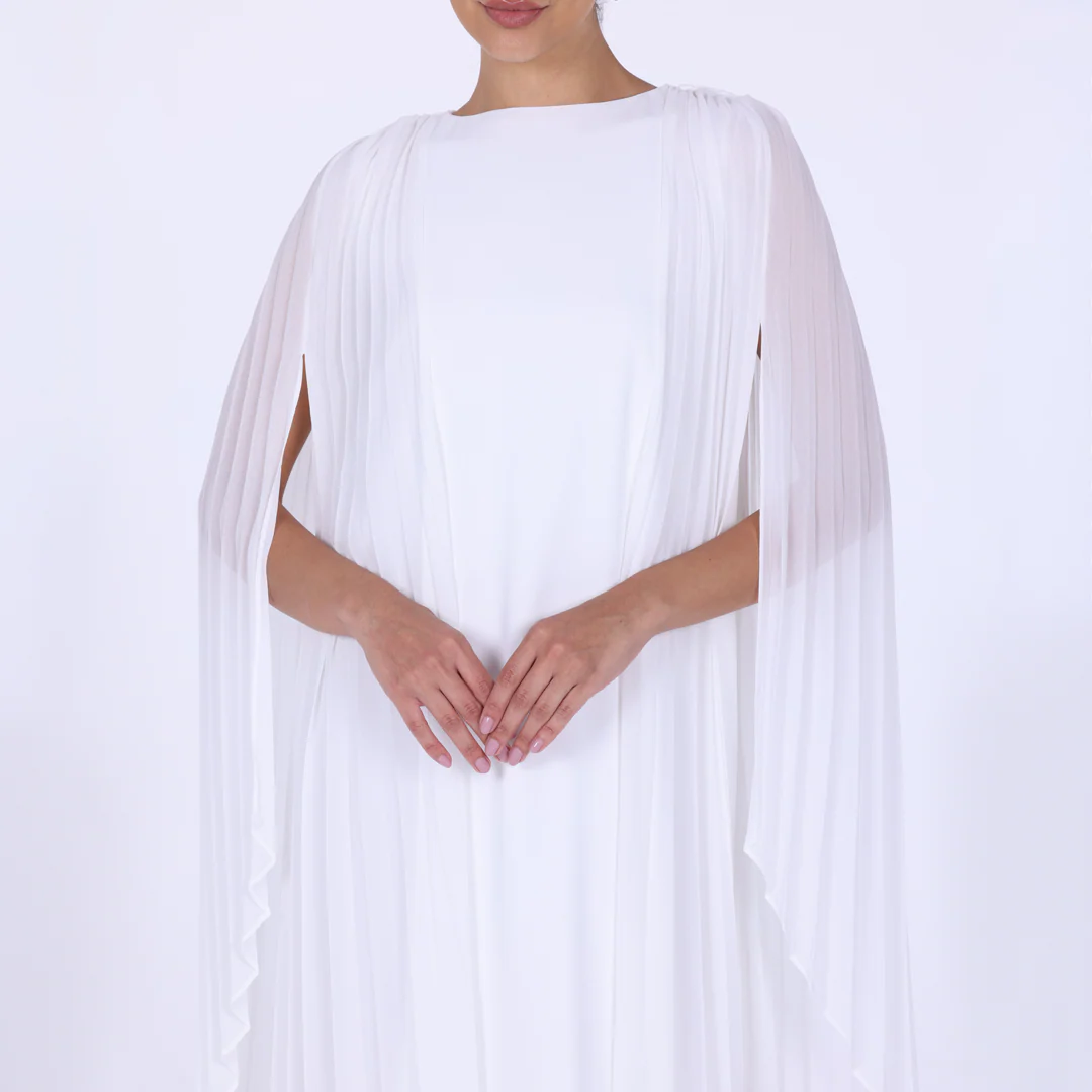 Ivory Crepe Cape Sleeve Maxi Dress - Image 3