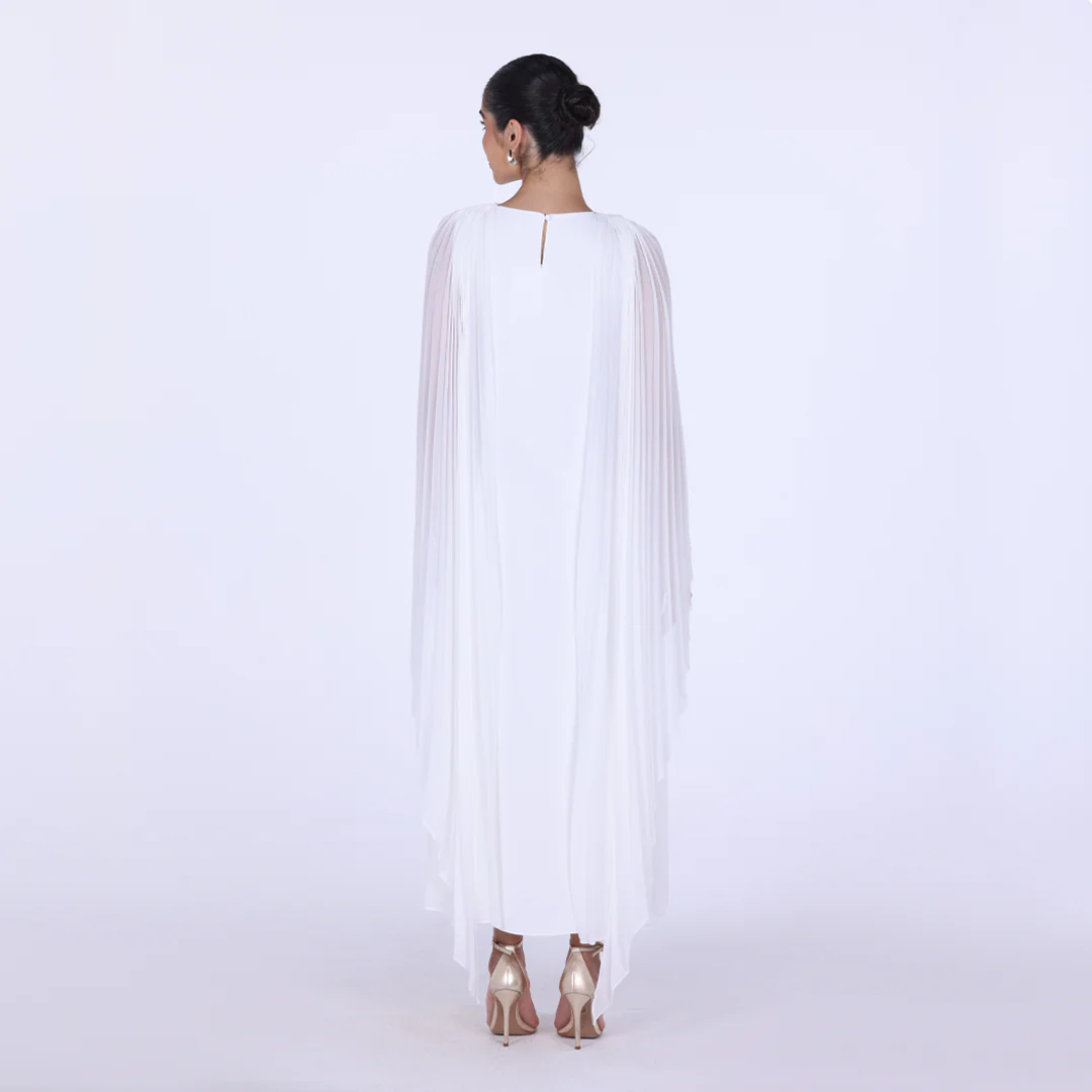 Ivory Crepe Cape Sleeve Maxi Dress - Image 4