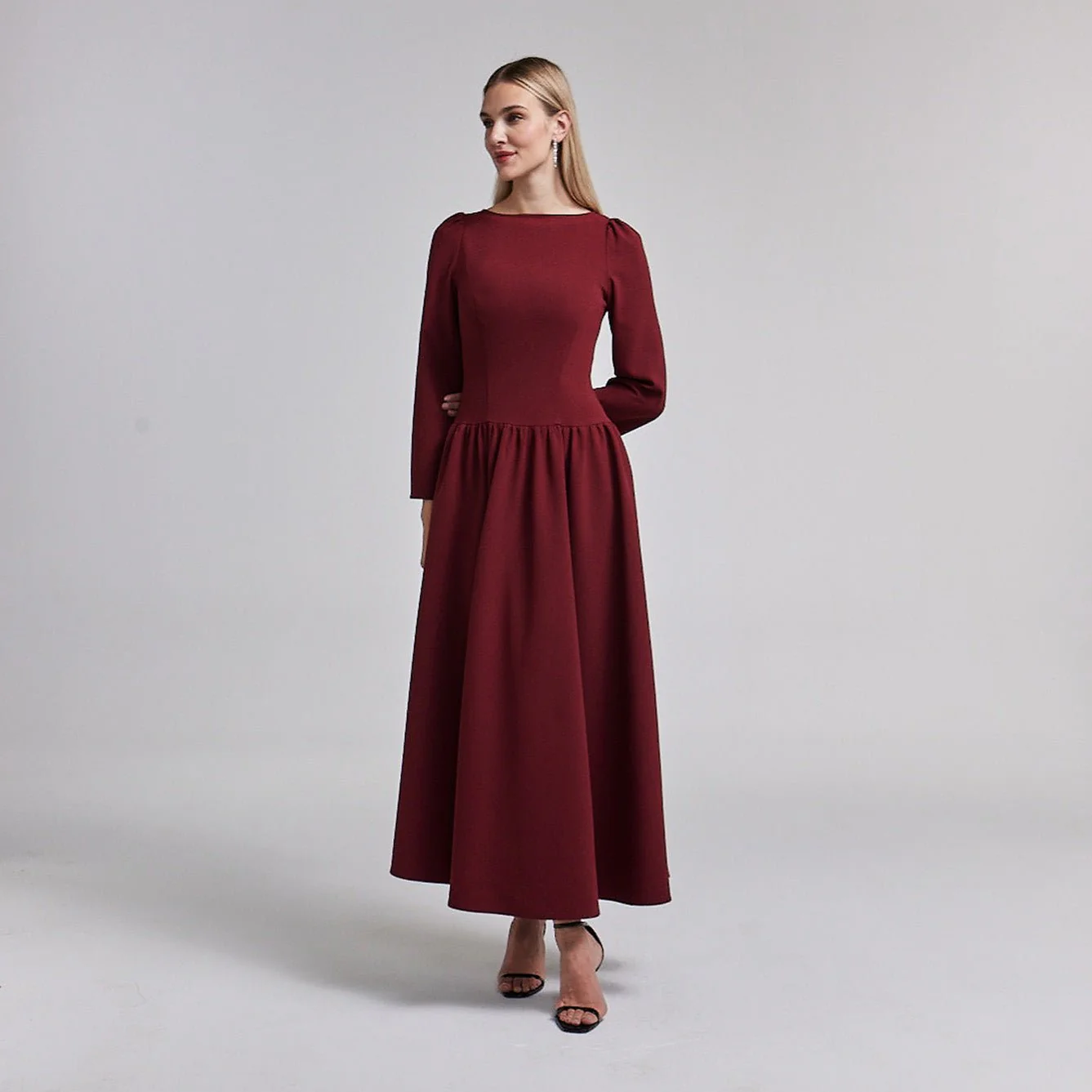 Crepe Long Sleeve A-line Maxi Dress - Image 4