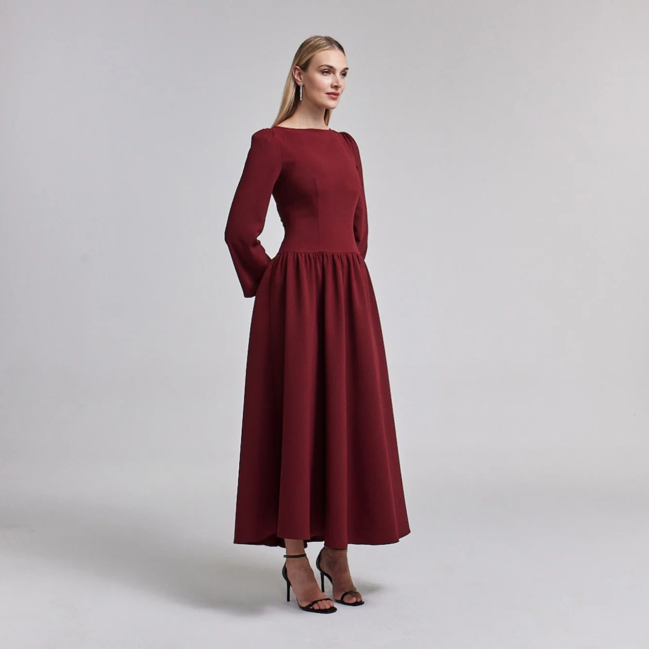 Crepe Long Sleeve A-line Maxi Dress - Image 5