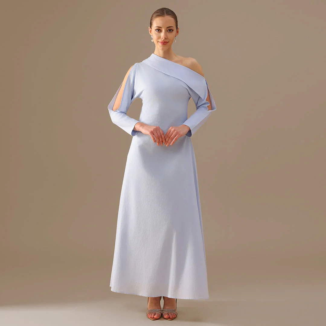 Cut-out Sleeve Linen one-shoulder dress