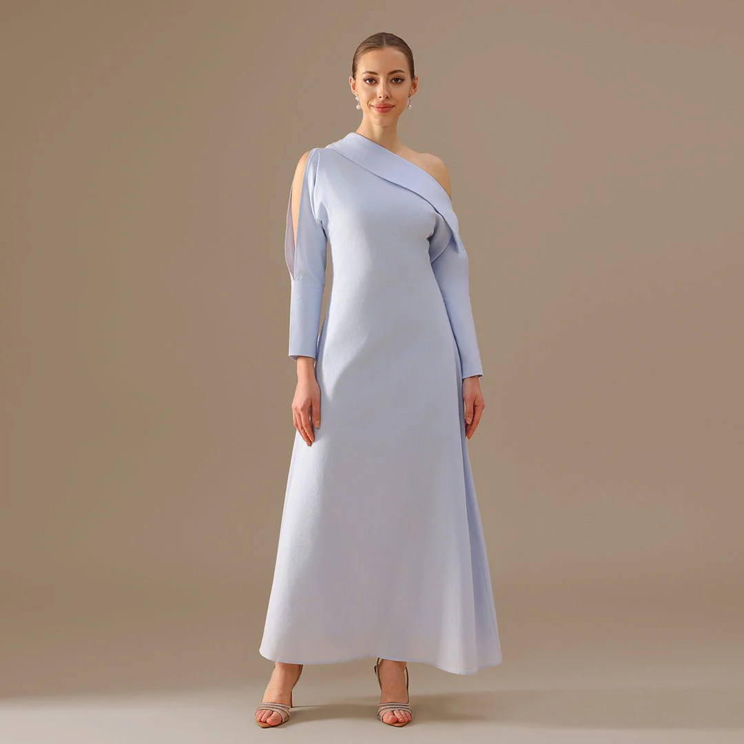 Cut-out Sleeve Linen one-shoulder dress - Image 2