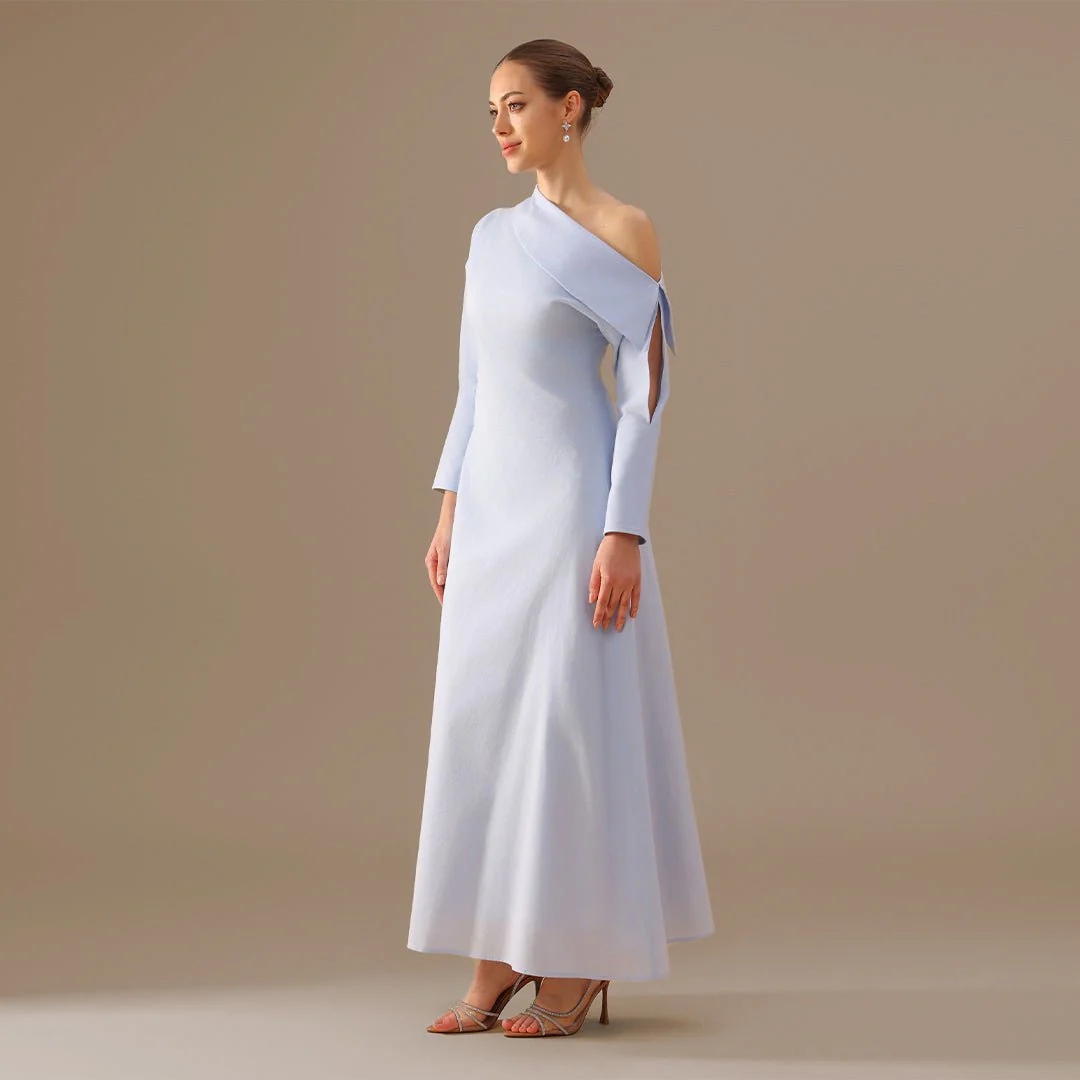 Cut-out Sleeve Linen one-shoulder dress - Image 3