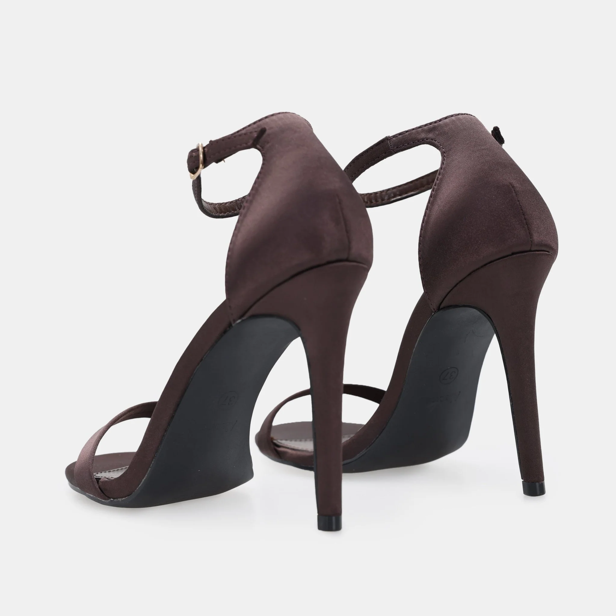 Dark Brown Satin High Heel Sandals - Image 5
