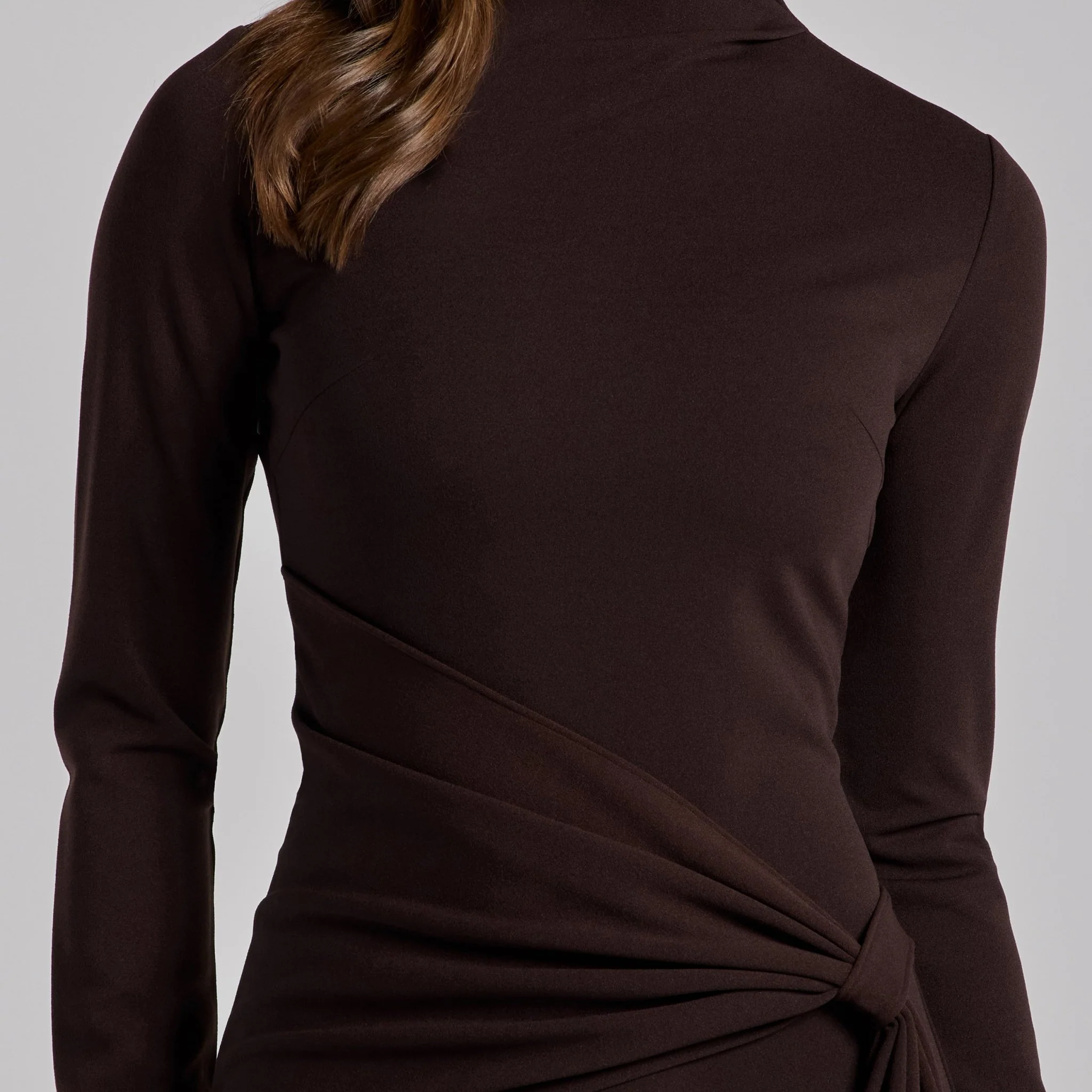 Dark Brown Crepe Asymmetric Dress - Image 3