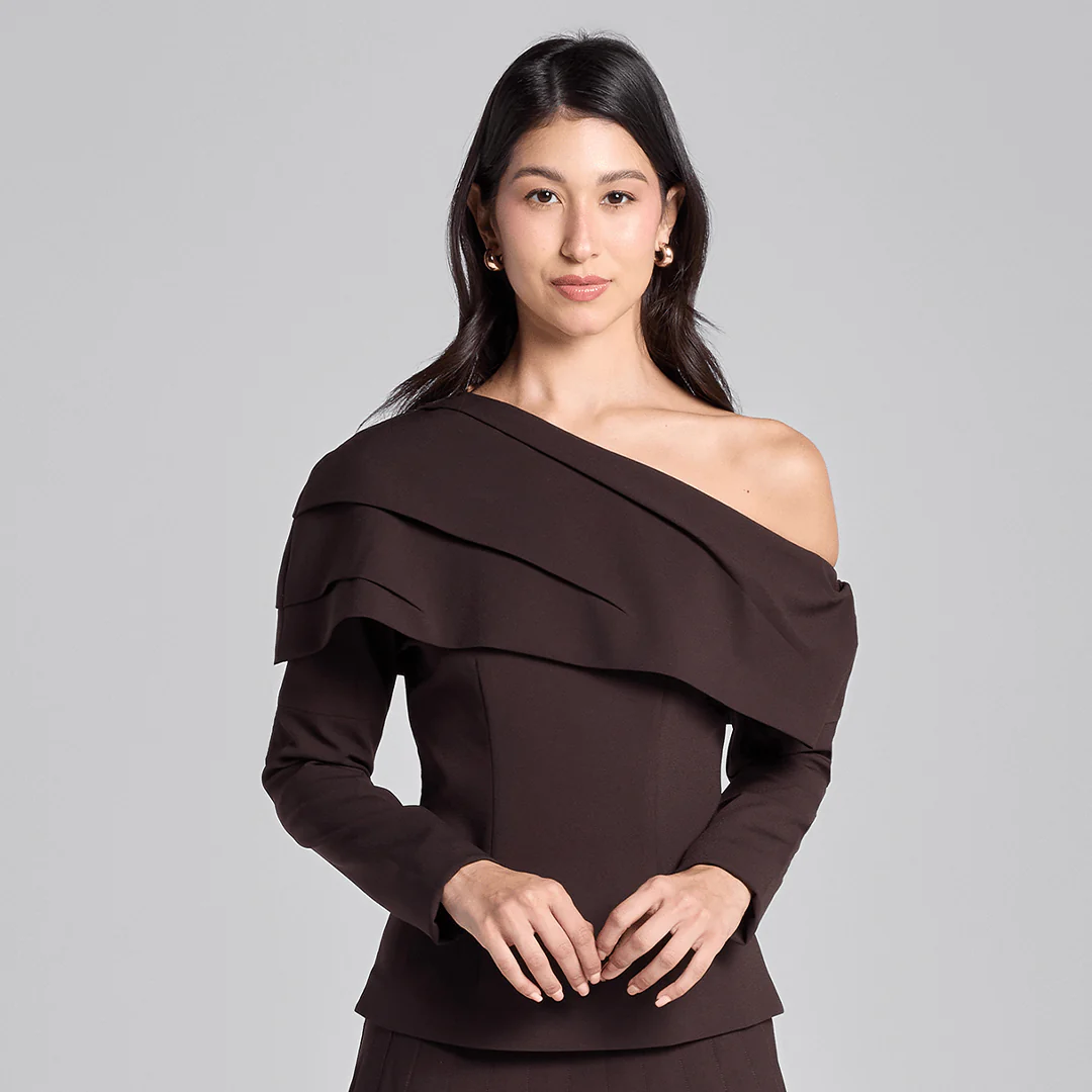 Dark Brown Dropped Shoulder Long Sleeve Top