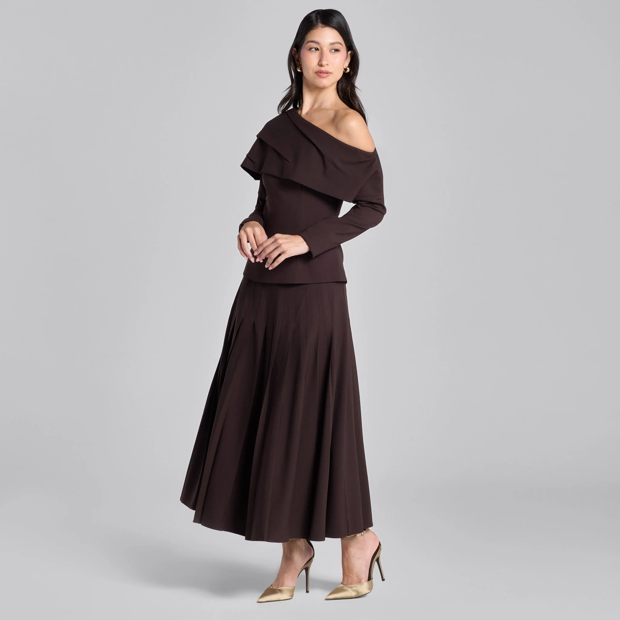 Dark Brown Dropped Shoulder Long Sleeve Top - Image 4